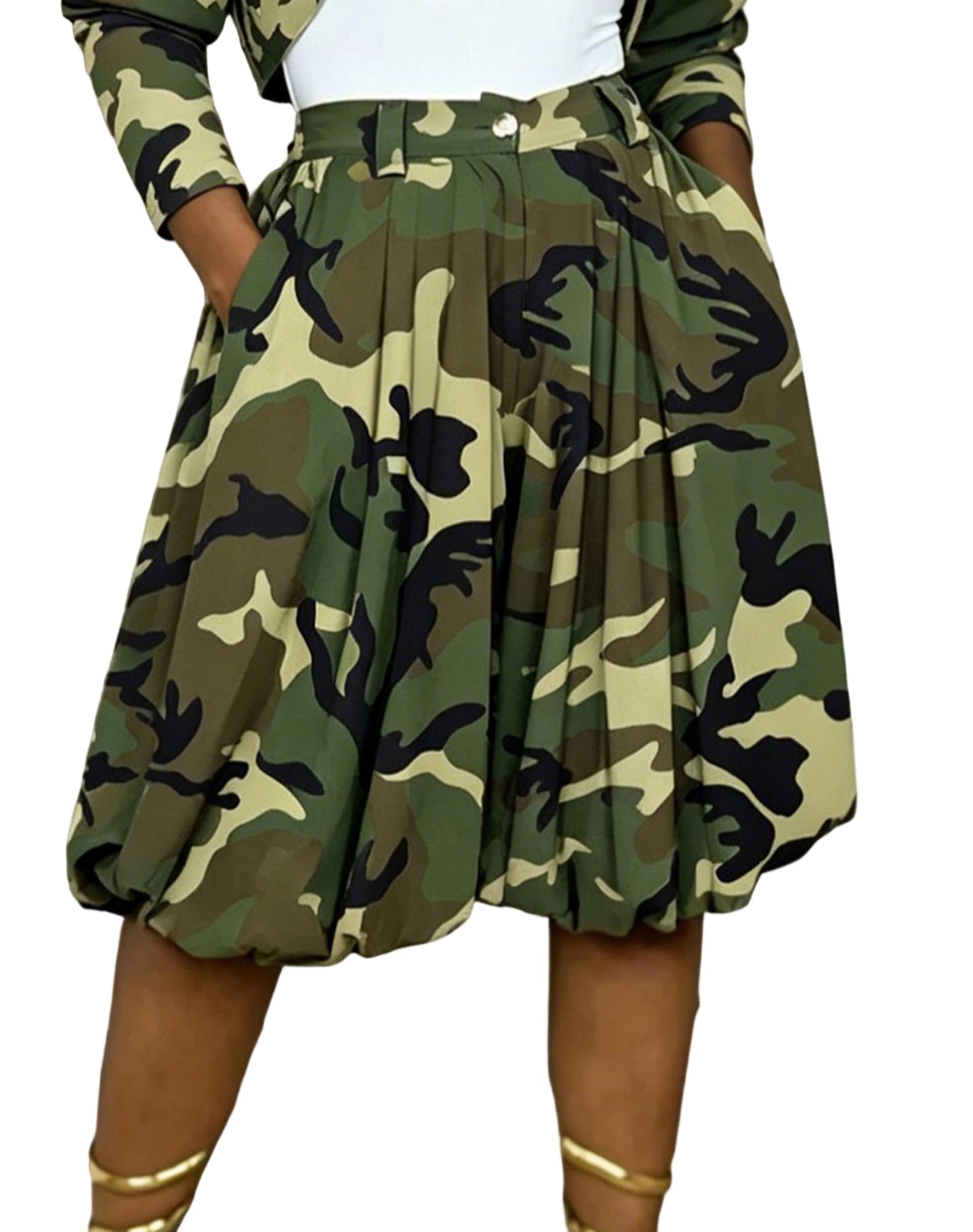 Women's Wide Leg Capri Pants Baggy Pleated Cropped Bubble Pants | High Waisted,with Pockets,Casual,Soft and Lightweight,Skirt Pants,Lantern Balloon Pants