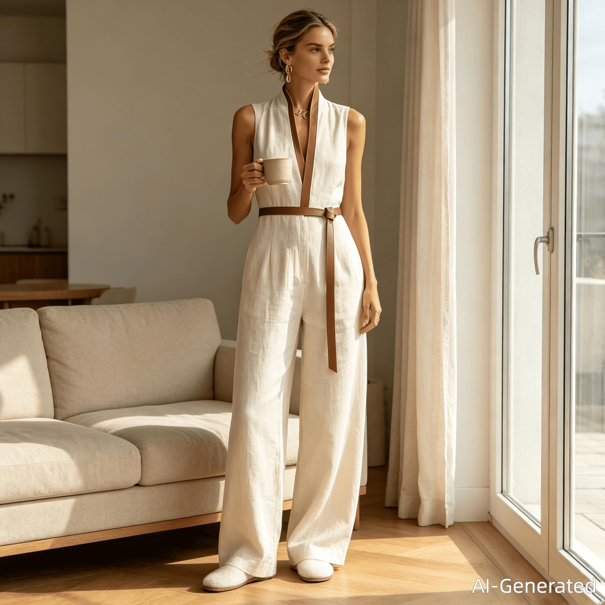 Women's Stand Up Collar Sleeveless Casual Loose Cotton and Linen Color Block Dress Casual Loose Beach Vacation Summer Dress