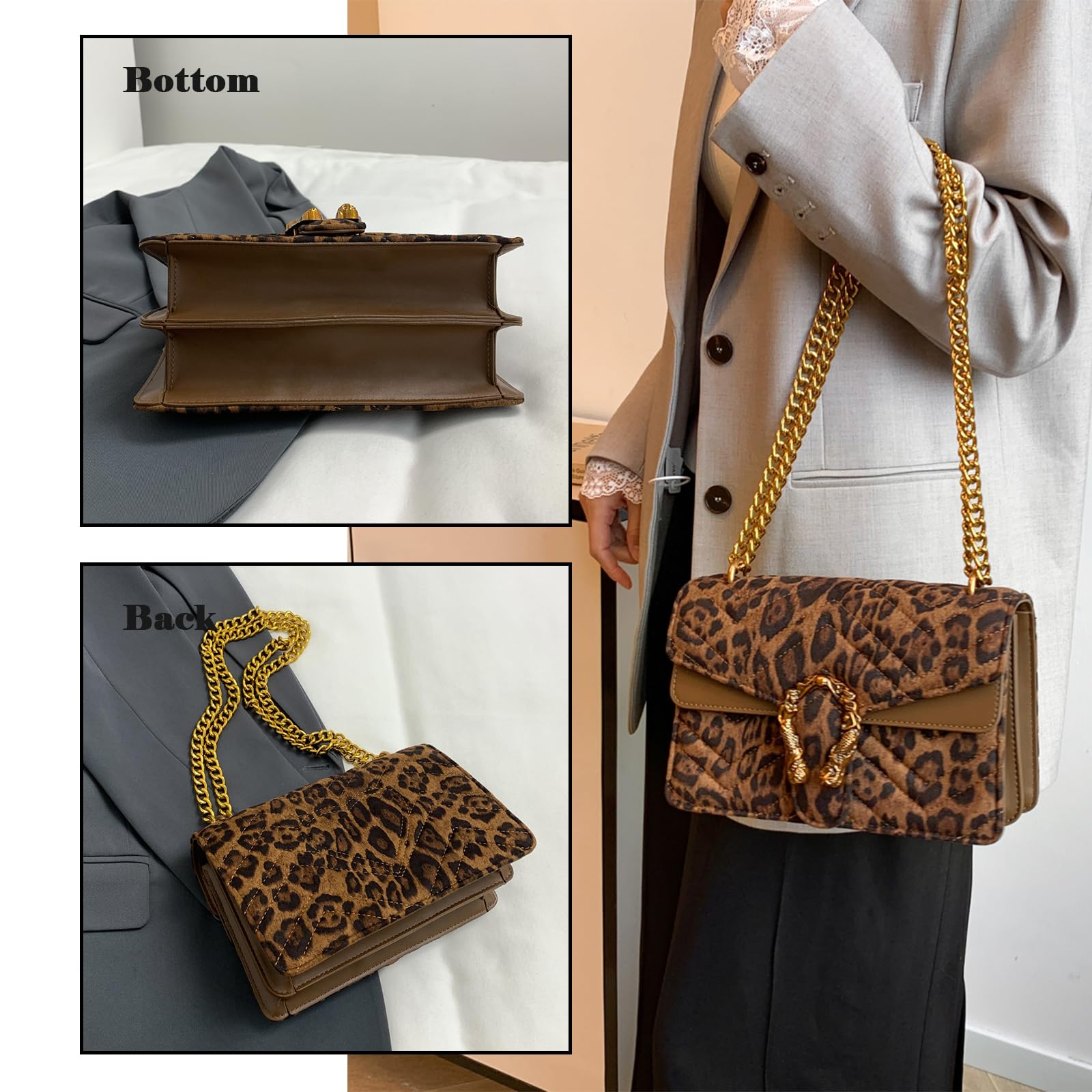 MYHOZEE Crossbody Bags for Women - Snake Printed Clutch Purses Leather Chain Shoulder Bags Evening Handbags