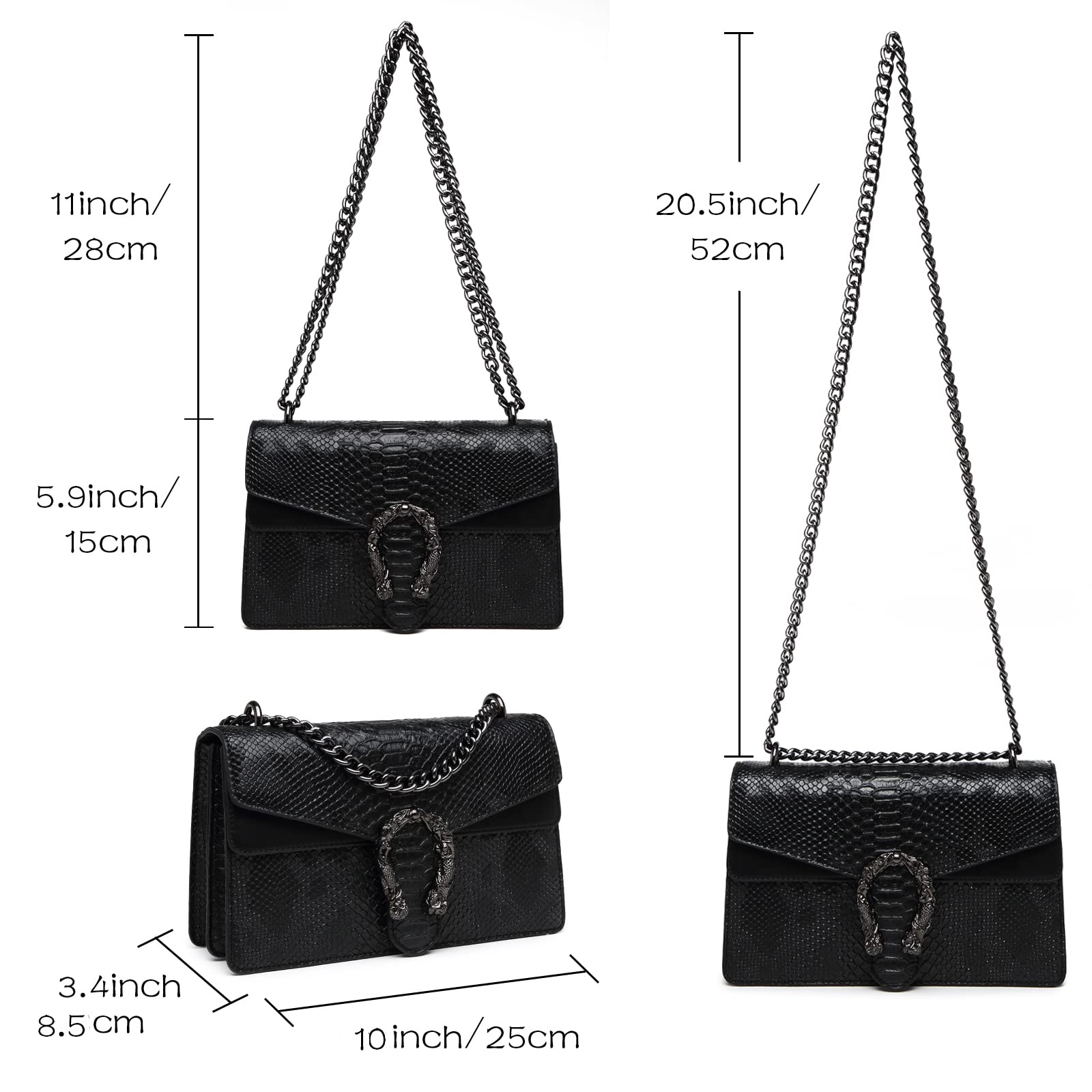 MYHOZEE Crossbody Bags for Women - Snake Printed Clutch Purses Leather Chain Shoulder Bags Evening Handbags