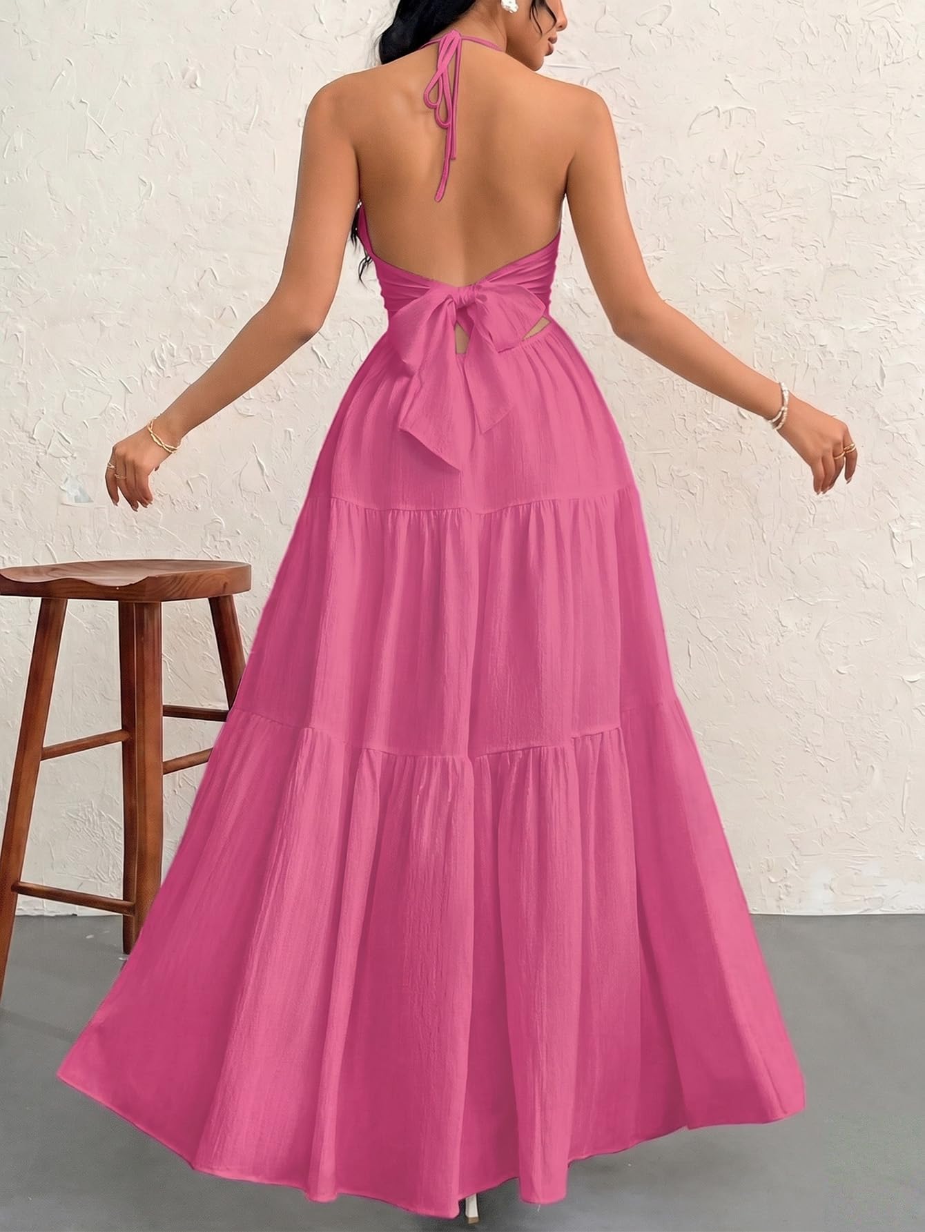 Narecte Women's Maxi Summer Dresses Halter V Neck Beach Dresses for Women A-Line Casual Dress for Vacation