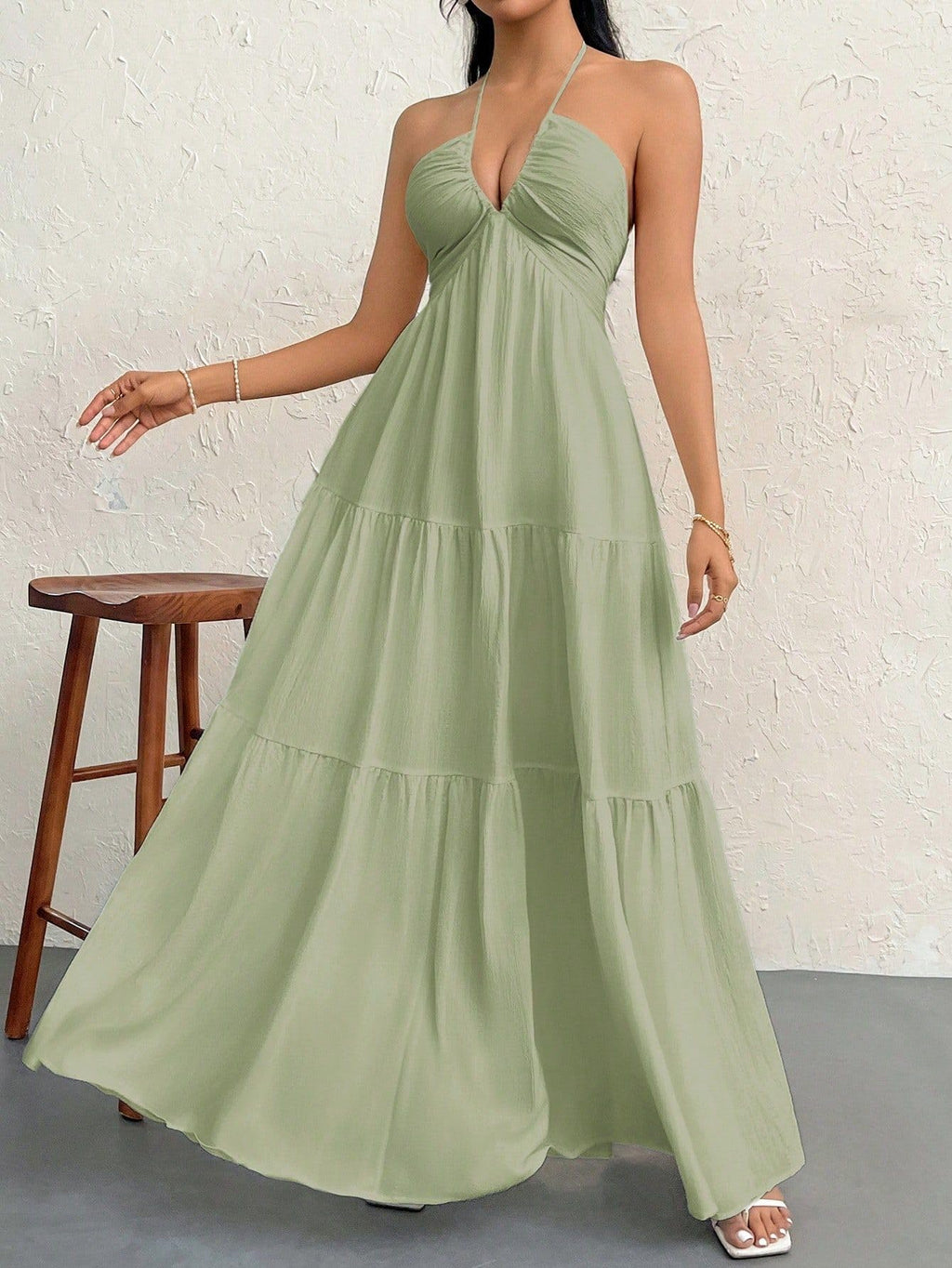 Narecte Women's Maxi Summer Dresses Halter V Neck Beach Dresses for Women A-Line Casual Dress for Vacation