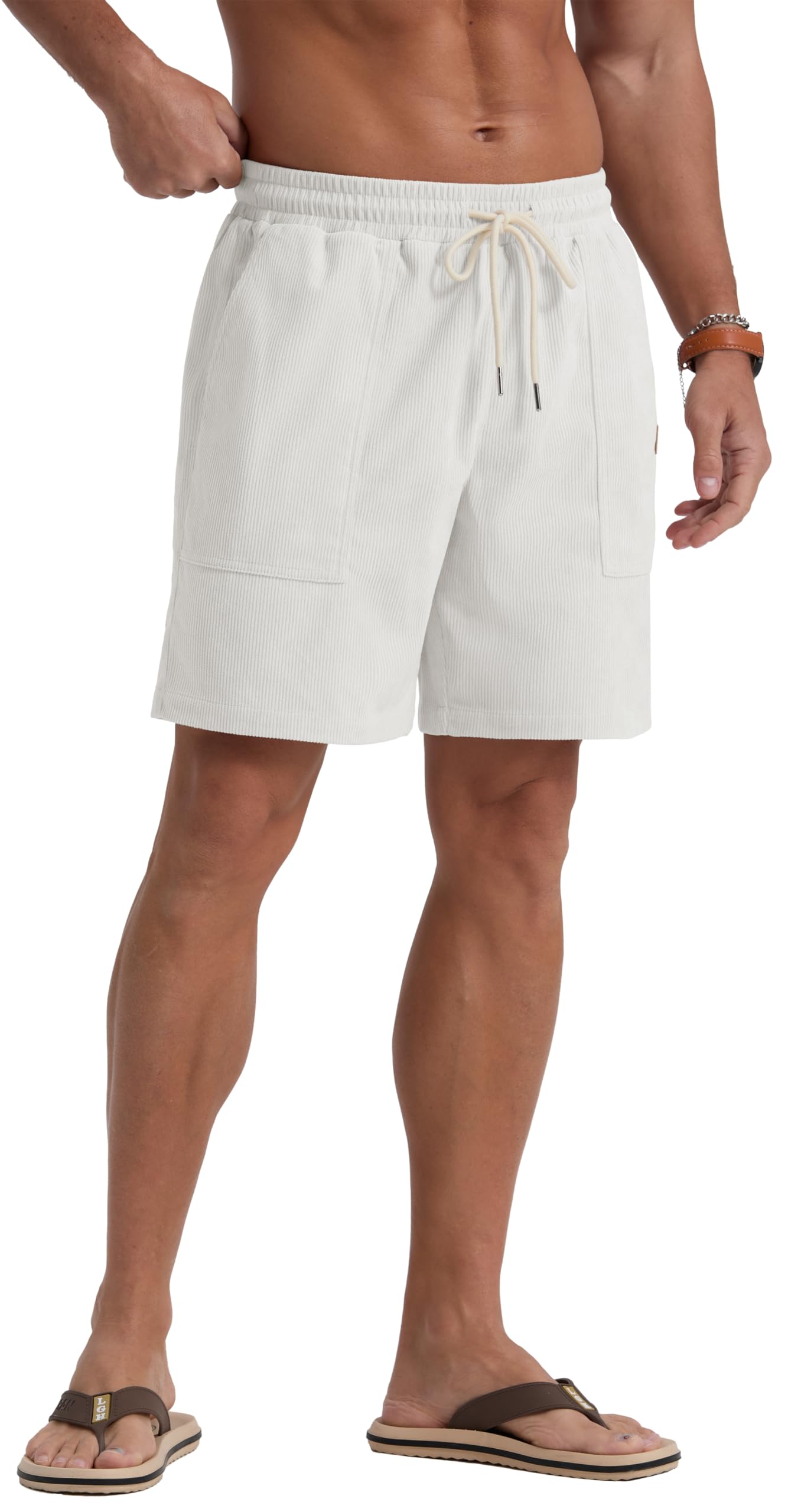 Sailwind Men's Casual Corduroy Shorts Lightweight Elastic Waist Drawstring Summer Beach Shorts