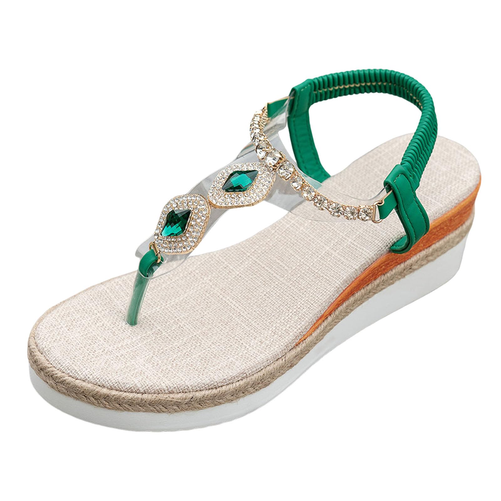 Women's Sparkly Rhinestone Wedge Sandals, Casual Platform Jeweled Sandals Summer Dressy Flip Flops Comfort Walking Thong Sandals Bohemian Beach Wedding Dress Shoes
