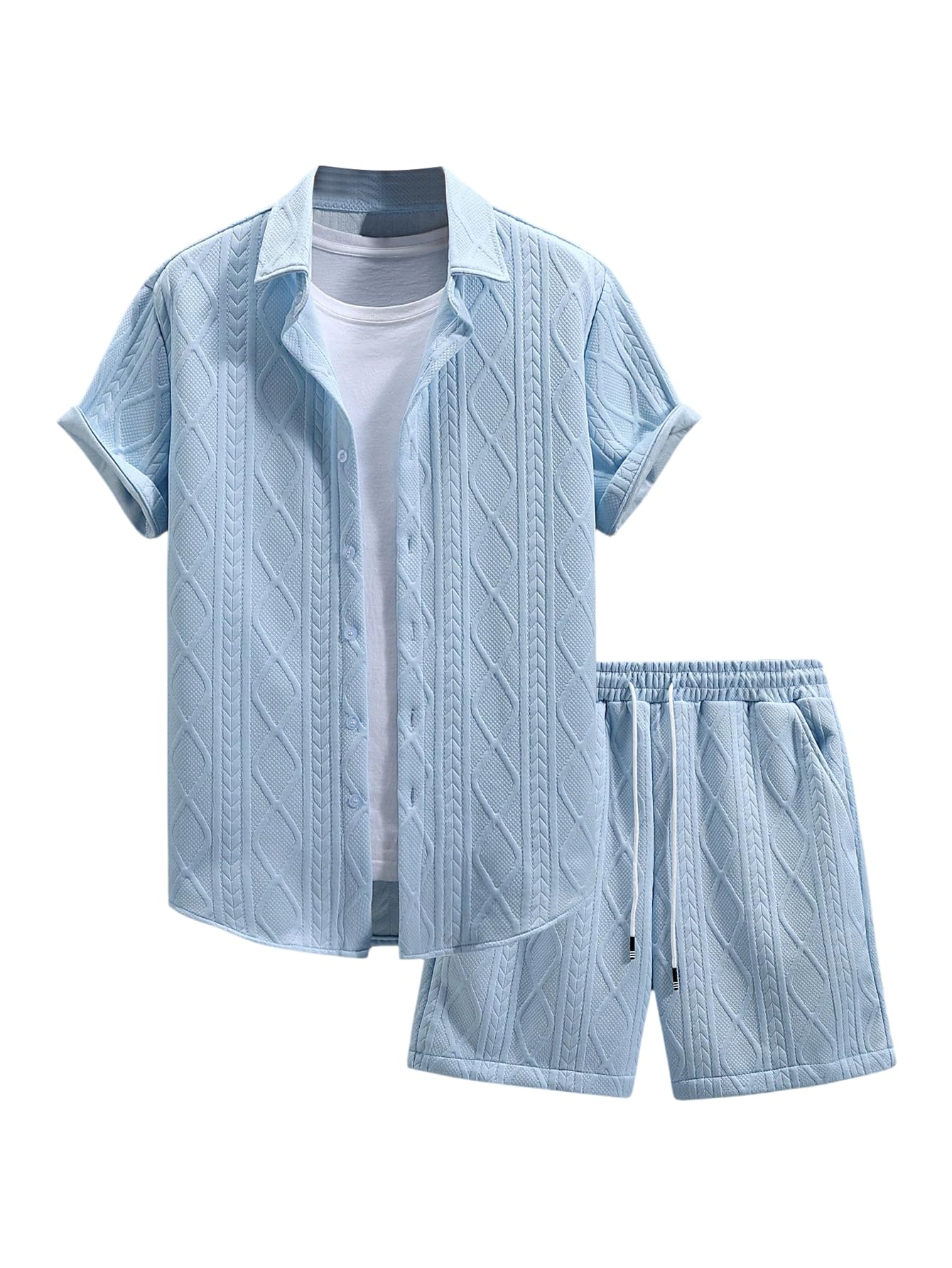 GORGLITTER Men's Vacation Summer Cruise Outfits 2 Piece Linen Shorts Sets | Beach All White Outfits, Short Sleeve Button Up Shirt, Matching Sets Clothing, Old Money Clothes