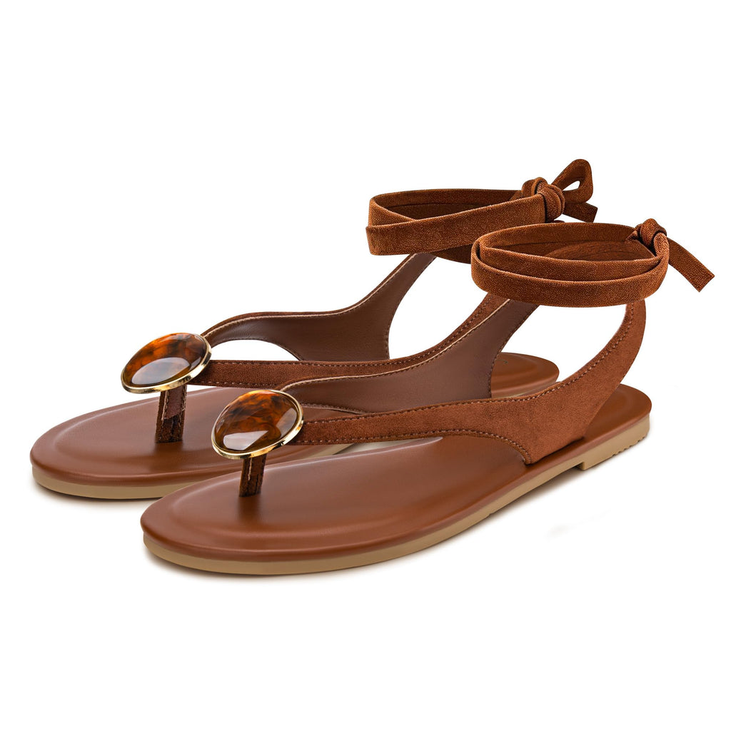 Carcuume Women's Suede Flat Sandals with Metallic Accents Adjustable Strappy Flip Flops for Beach Vacation Casual Outings Cushioned Dressy Slides,MOLAZY-00
