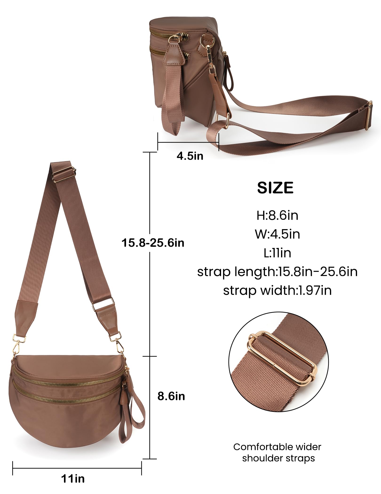 FEIBOON Spacious Nylon Crossbody Bag Bum Bag Handbags Wallets Purses Trendy Shoulder Bag for Women