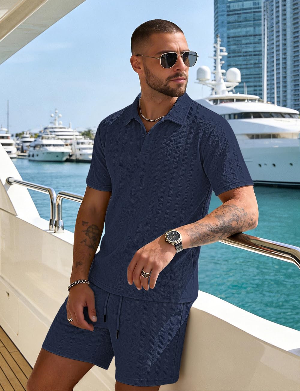 Men's 2 Pieces Outfits Casual Polo Shirt and Shorts Set Collar Athletic Jogging Summer Tracksuit