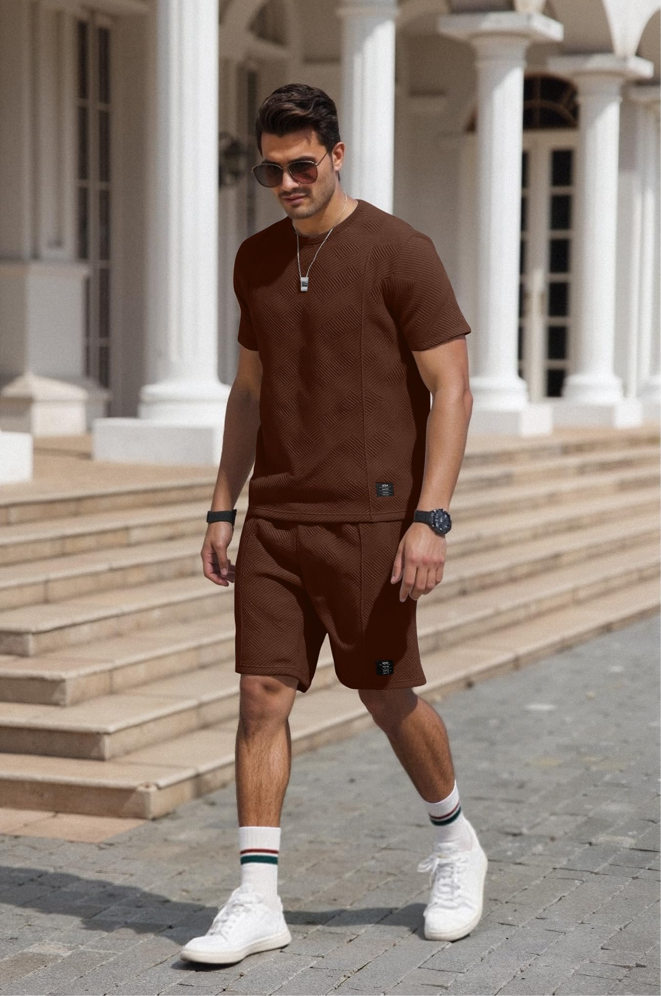 UOUA Men's Shorts Set 2 Piece Summer Outfits Casual Vacation Tracksuits