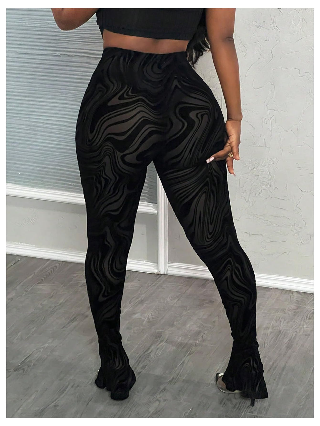 RoseSeek Women's Sheer Mesh Leggings See Through Bell Bottom Skinny Pants | High Waisted, Flared Skinny, Lace Pants, Going Out Bottoms, Bell Bottom Rave Outfits