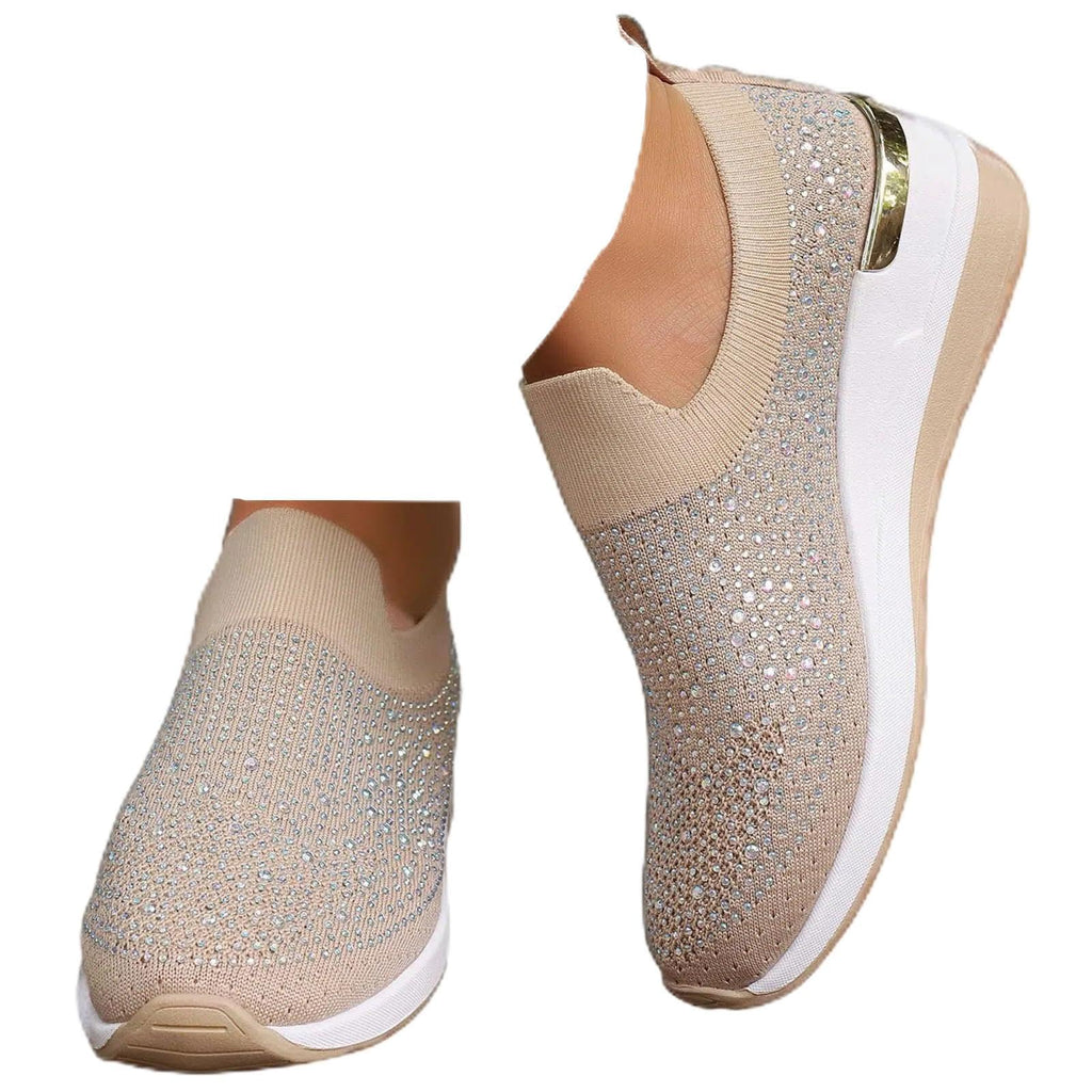 Shoes for Women Dressy Casual,Rhinestone Sneakers for Women Sparkly Bling Women's Rhinestone Mesh Slip-On Summer Shoes Breathable Spakle Glitter Comfortable Orthopedic Wedge Walking Shoes