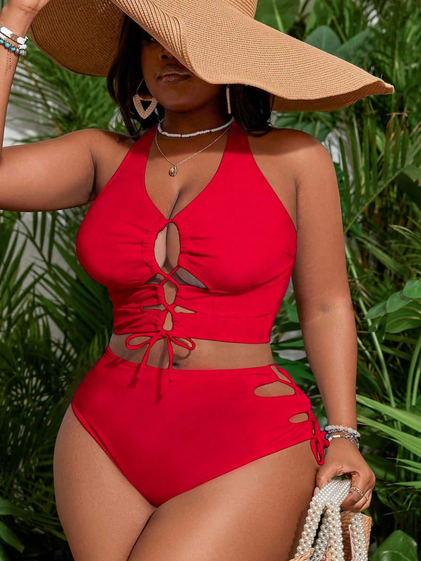 SOLY HUX Womens Plus Size Two Piece Bathing Suit Bikini Swimsuit | Tummy Control, High Waisted Bikini Sets, Adjustable Tie String, Sexy