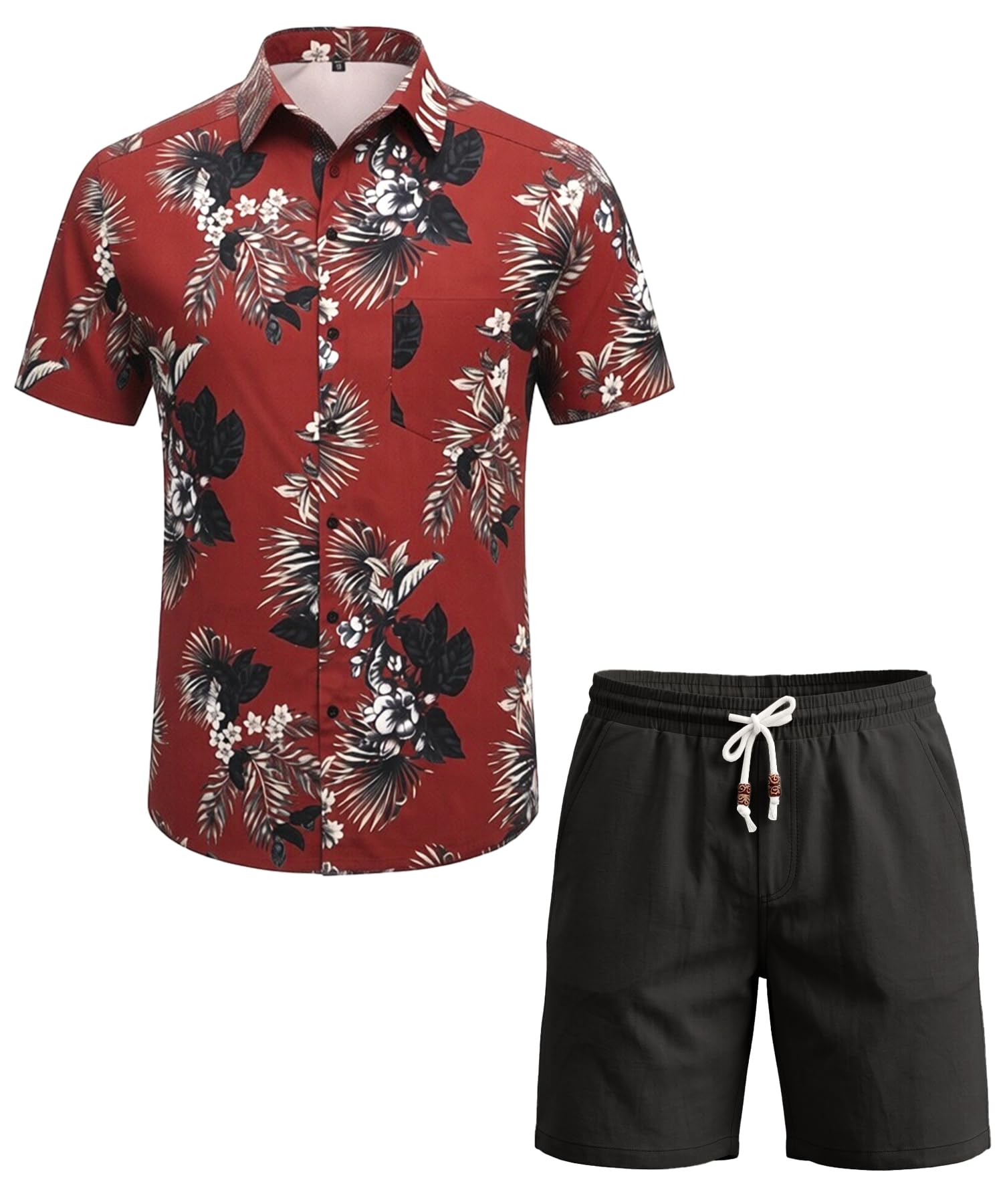 JEMLDL Men's Hawaiian 2 Piece Outfits Floral Button Down Shirts & Linen Shorts Sets Summer Beach Travel Clothes
