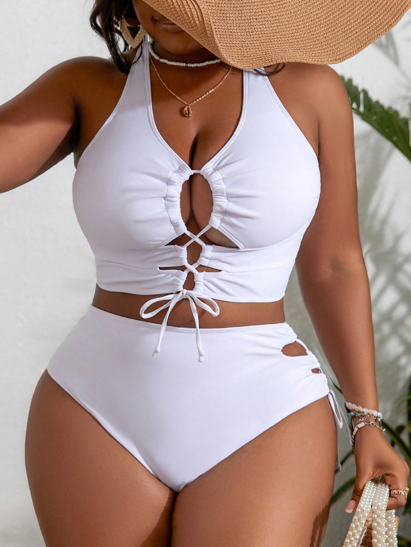 SOLY HUX Womens Plus Size Two Piece Bathing Suit Bikini Swimsuit | Tummy Control, High Waisted Bikini Sets, Adjustable Tie String, Sexy