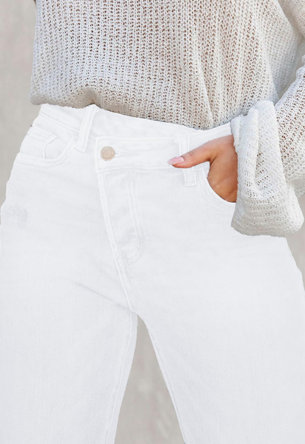 Metietila Jeans for Women Trendy High Waisted Corssover Boyfriend Jeans Distressed Stretchy Denim Pants