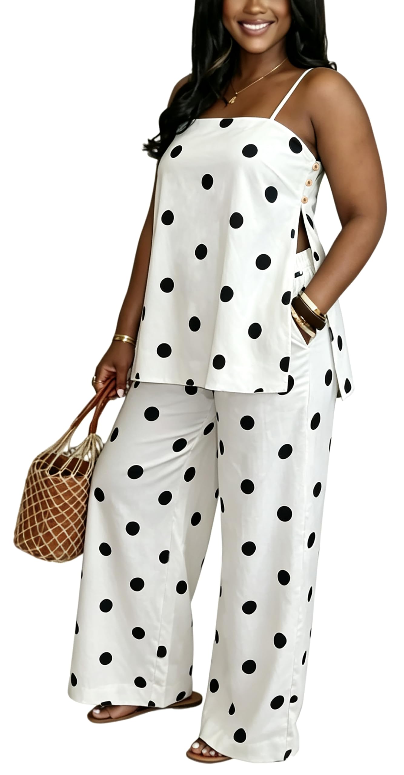 2 Piece Sets for Women Summer Outfits Sleeveless Tops and Wide Leg Pants Sets Sexy Jumpsuits Clubwear Vacation Outfits