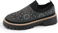 Women's Knit Rhinestone Platform Sock Sneakers Breathable Mesh Round Toe Slip On Lug Sole Loafers Lightweight Walking Sport Casual Shoes