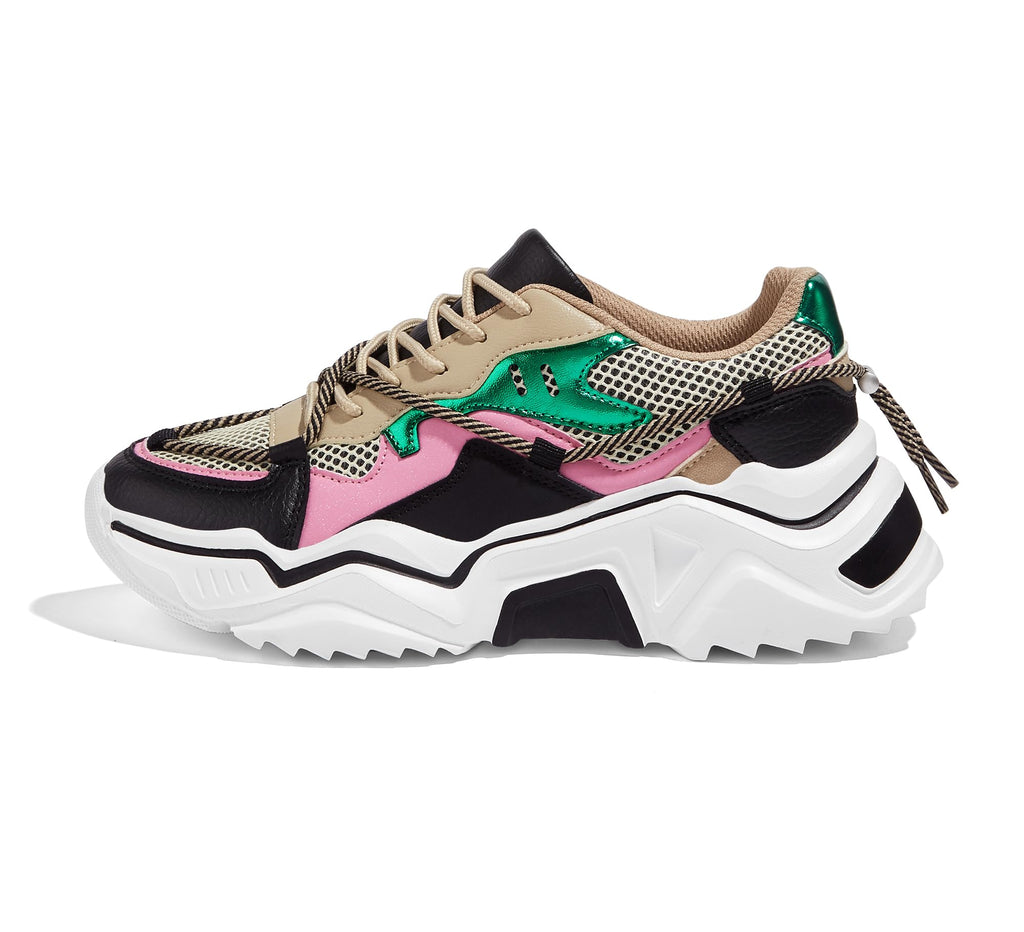 LUCKY STEP Women's Platform Fashion Chunky Dad Sneakers | Colorful | Retro Colorblock | Stylish Cute | Lace-Up Walking Shoes | Anti-Slip