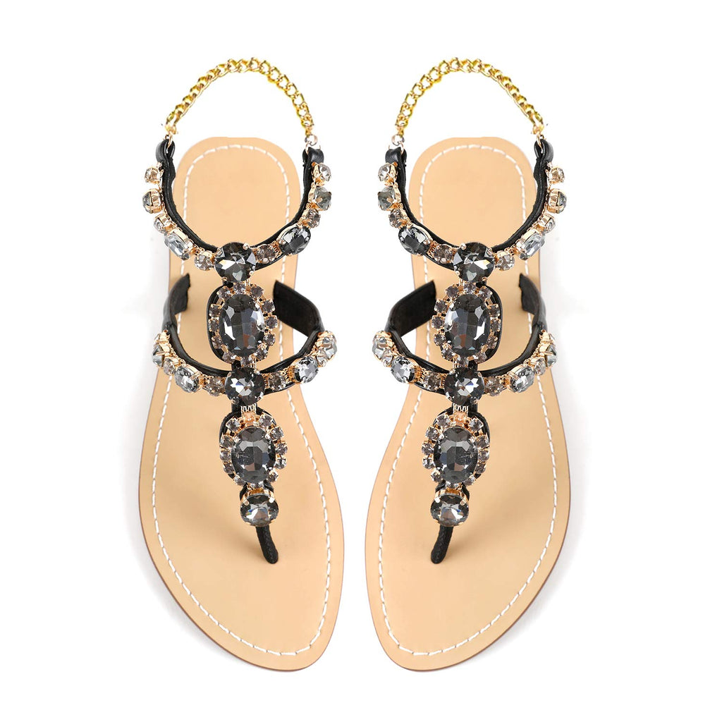 ZhuLinFeng Women'S Rhinestone Gladiator Sandals Flat Wedding Sandals Gem Pearl Sparkling Bridal Bridesmaid Sandals Blue Bohemian Sandals