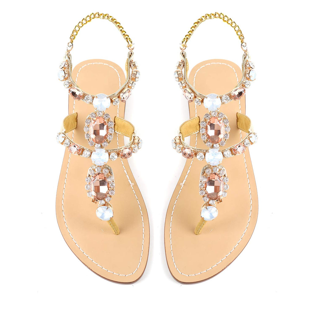 ZhuLinFeng Women'S Rhinestone Gladiator Sandals Flat Wedding Sandals Gem Pearl Sparkling Bridal Bridesmaid Sandals Blue Bohemian Sandals