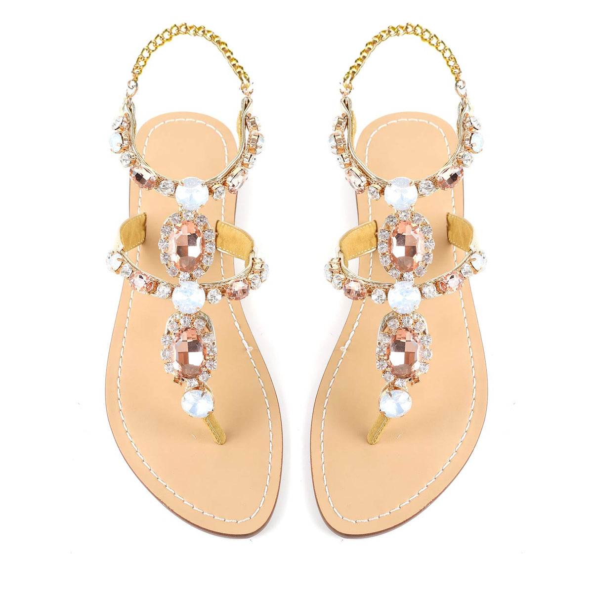 ZhuLinFeng Women'S Rhinestone Gladiator Sandals Flat Wedding Sandals Gem Pearl Sparkling Bridal Bridesmaid Sandals Blue Bohemian Sandals