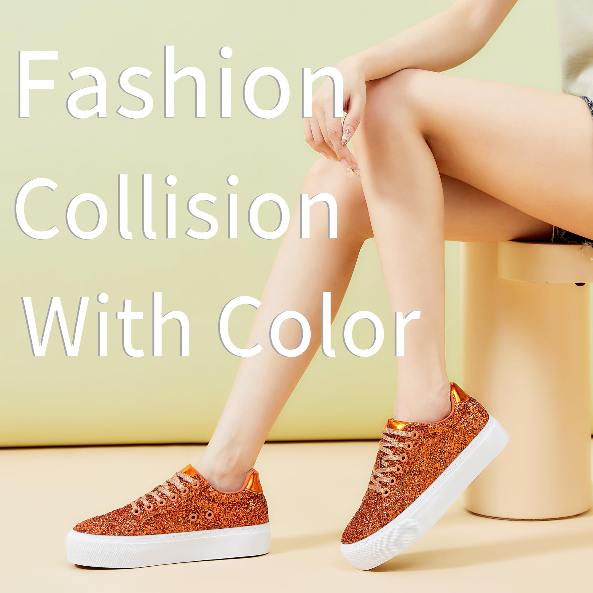 Jeekopeg Glitter Platform Sneakers Women Casual Sequin Sparkly Shoes Bling Thick Sole Walking Shoes Shiny Sequin Wedding Sneakers for Lady