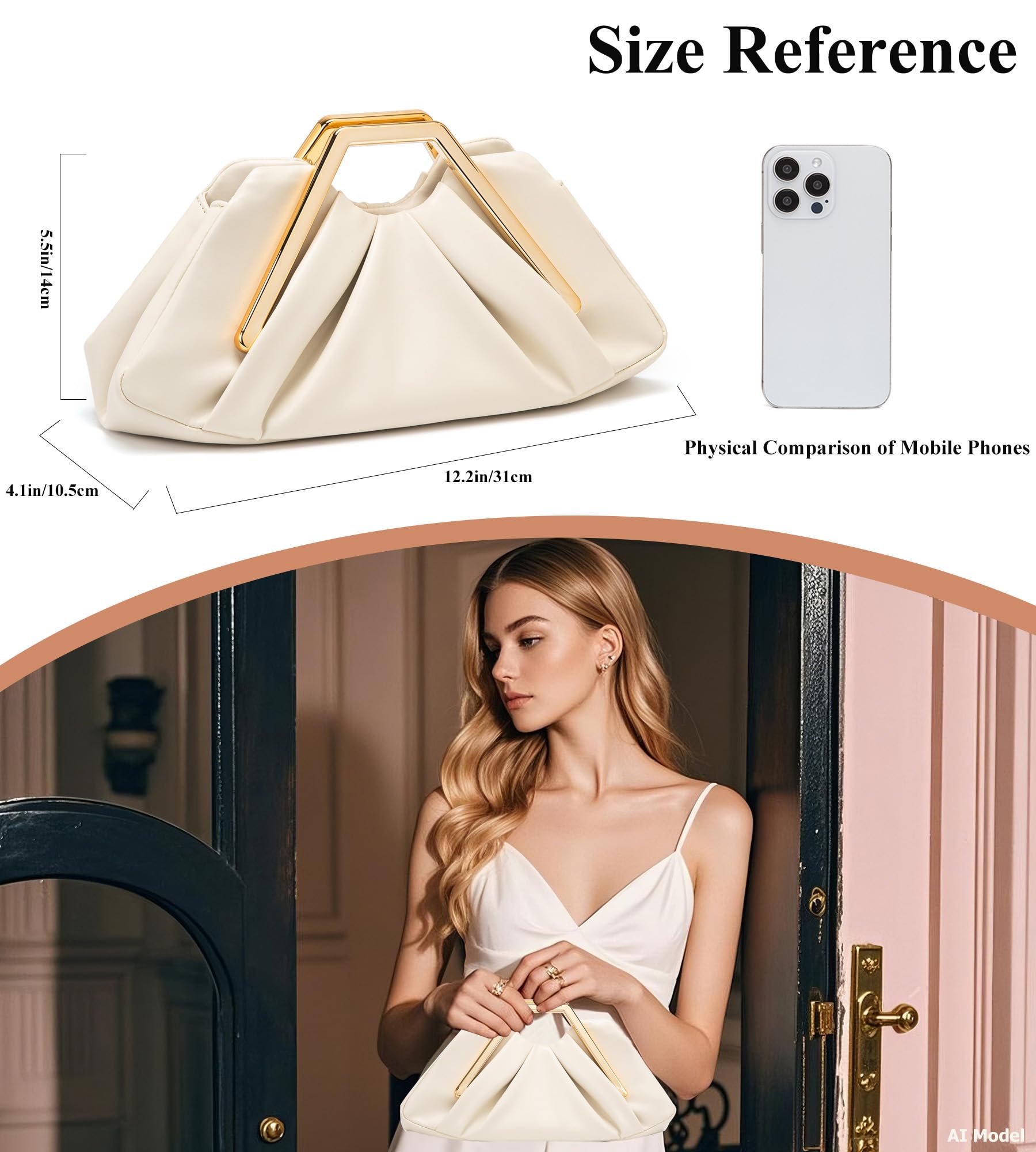 myfriday Elegant Ruched Clutch Purse, Soft Dumpling Evening Bag | for Women