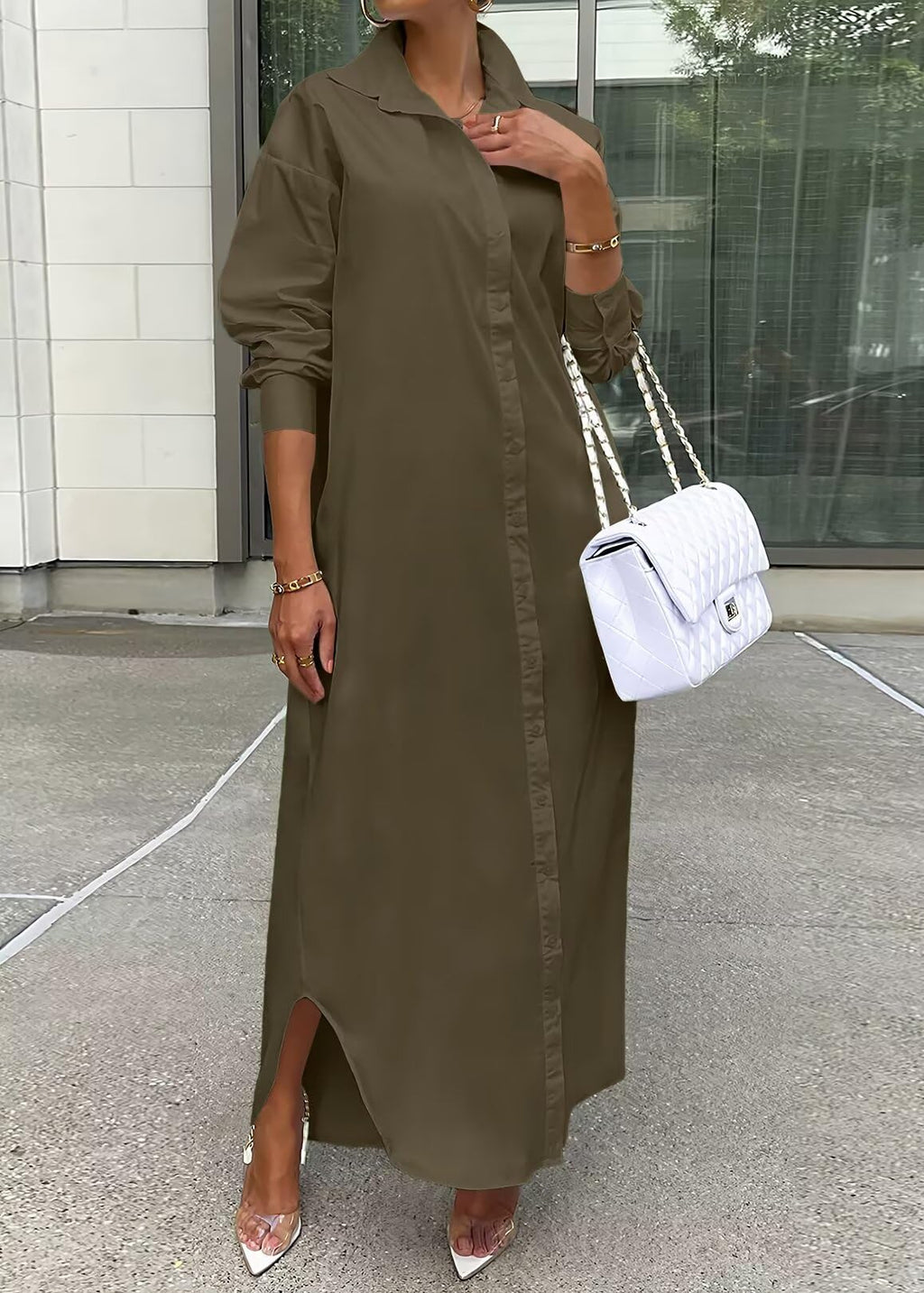 Shirt Dresses for Women Casual Long Sleeve Cotton Button Down Maxi Dresses | Oversized,Solid Color,Loose Fit,Plus Size,Long Shirts,Button Down Dress