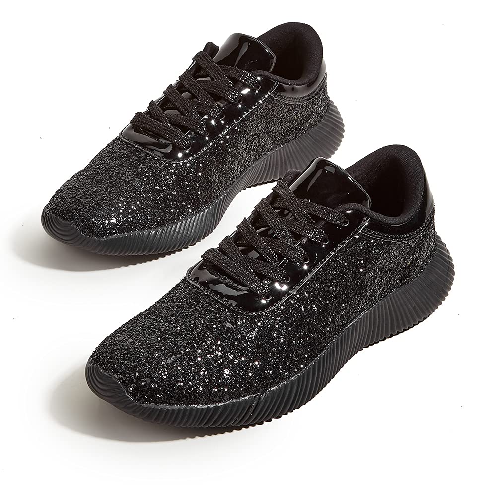 BELOS Women Glitter Sparkly Fashion Sneakers | Lightweight Metallic Sequins Tennis Shoes Casual Retro Braided Walking Shoes