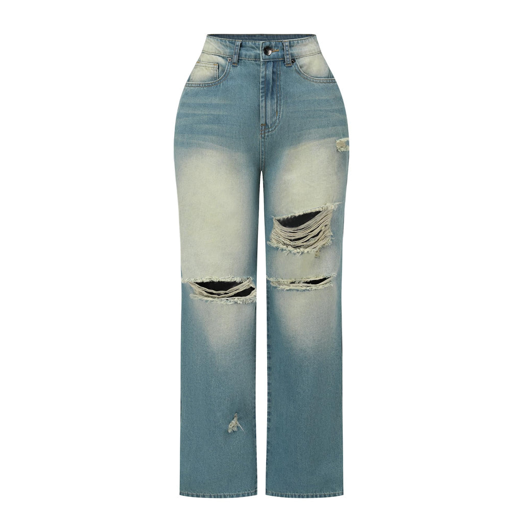THUNDER STAR Womens High Waisted Wide Leg Jeans Stretchy Distressed Denim Pants
