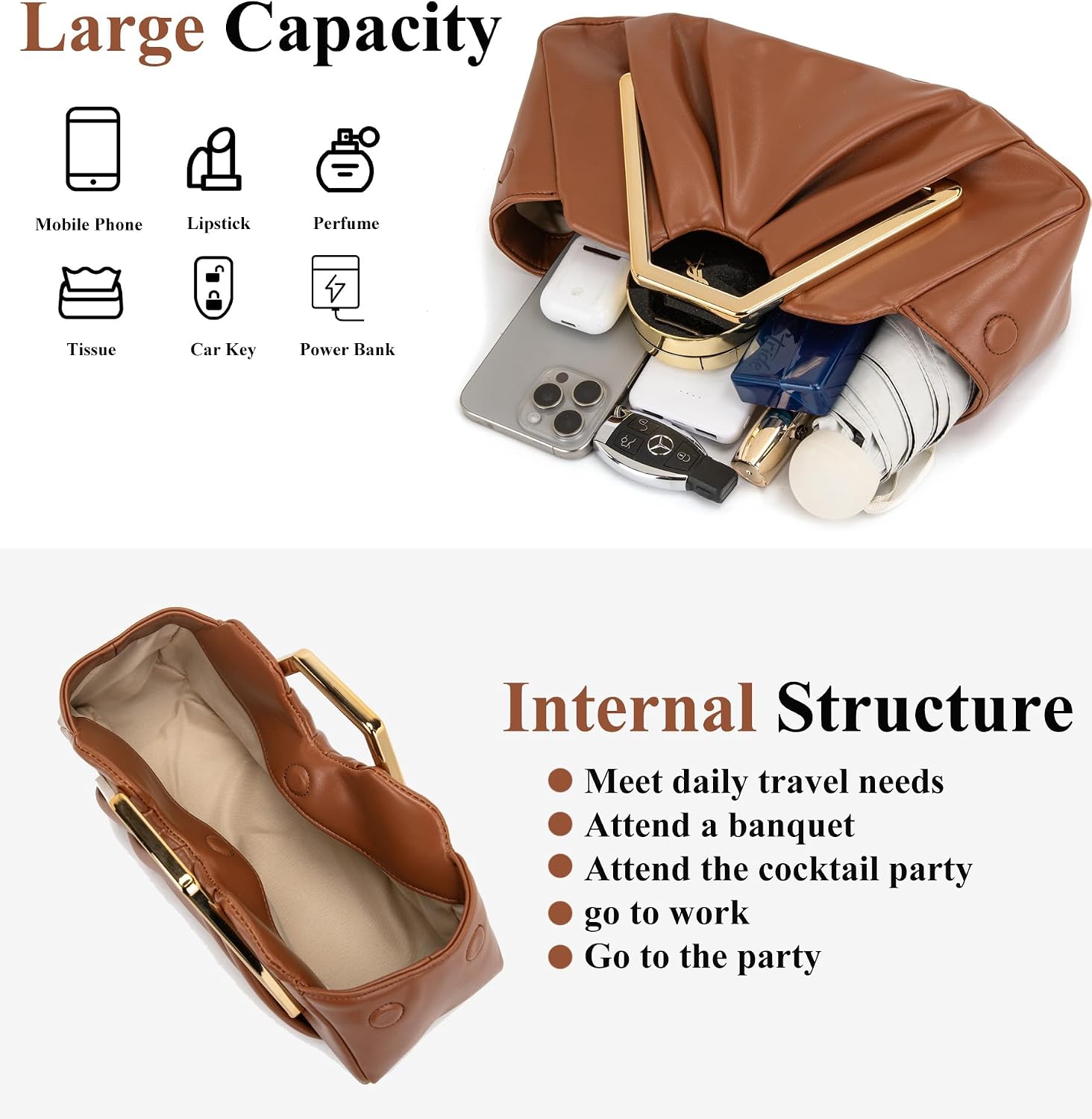 myfriday Elegant Ruched Clutch Purse, Soft Dumpling Evening Bag | for Women