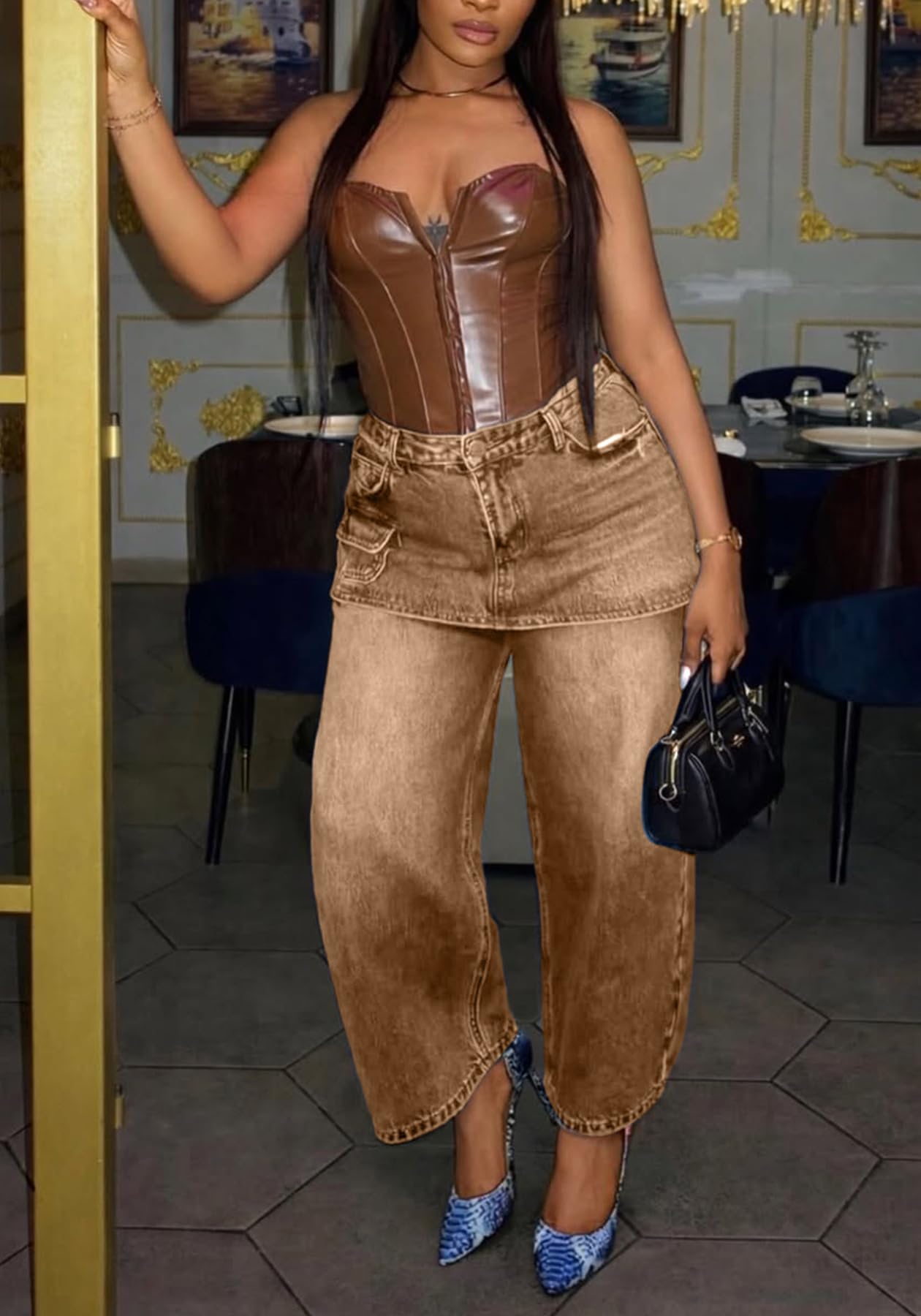 Kwunbwa Womens Baggy Patchwork Jeans High Waisted Wide Leg Denim Pants | Stretchy Fabric, Loose Fit, Trendy, Cargo, Distressed, Boyfriend, Y2k, with Pockets, Suitable for Casual, Travel, Street