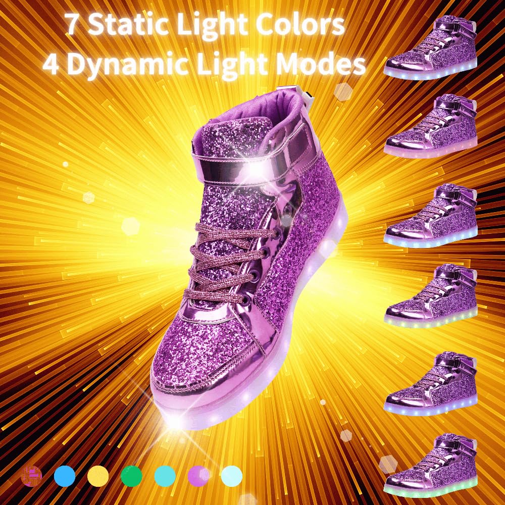 Glitter Led Shoes Light Up Shoes High Top Sneakers for Women Men Flashing Dancing Shoes for Halloween Christmas Party with USB Charging