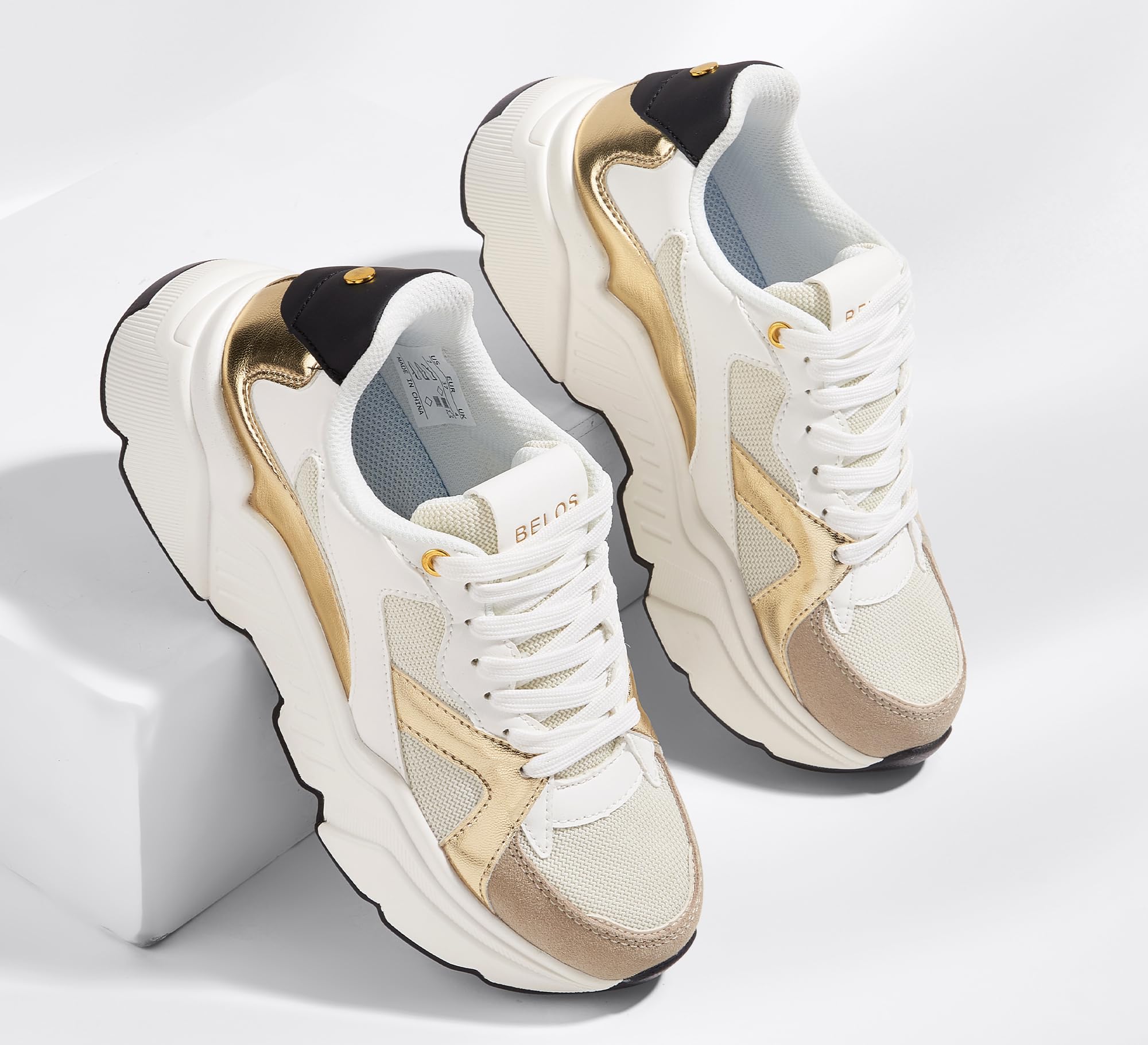 BELOS Women Platform Chunky Sneakers Fashion Dad Sneakers | Casual Lace Up Comfortable Lightweigt Walking Shoes