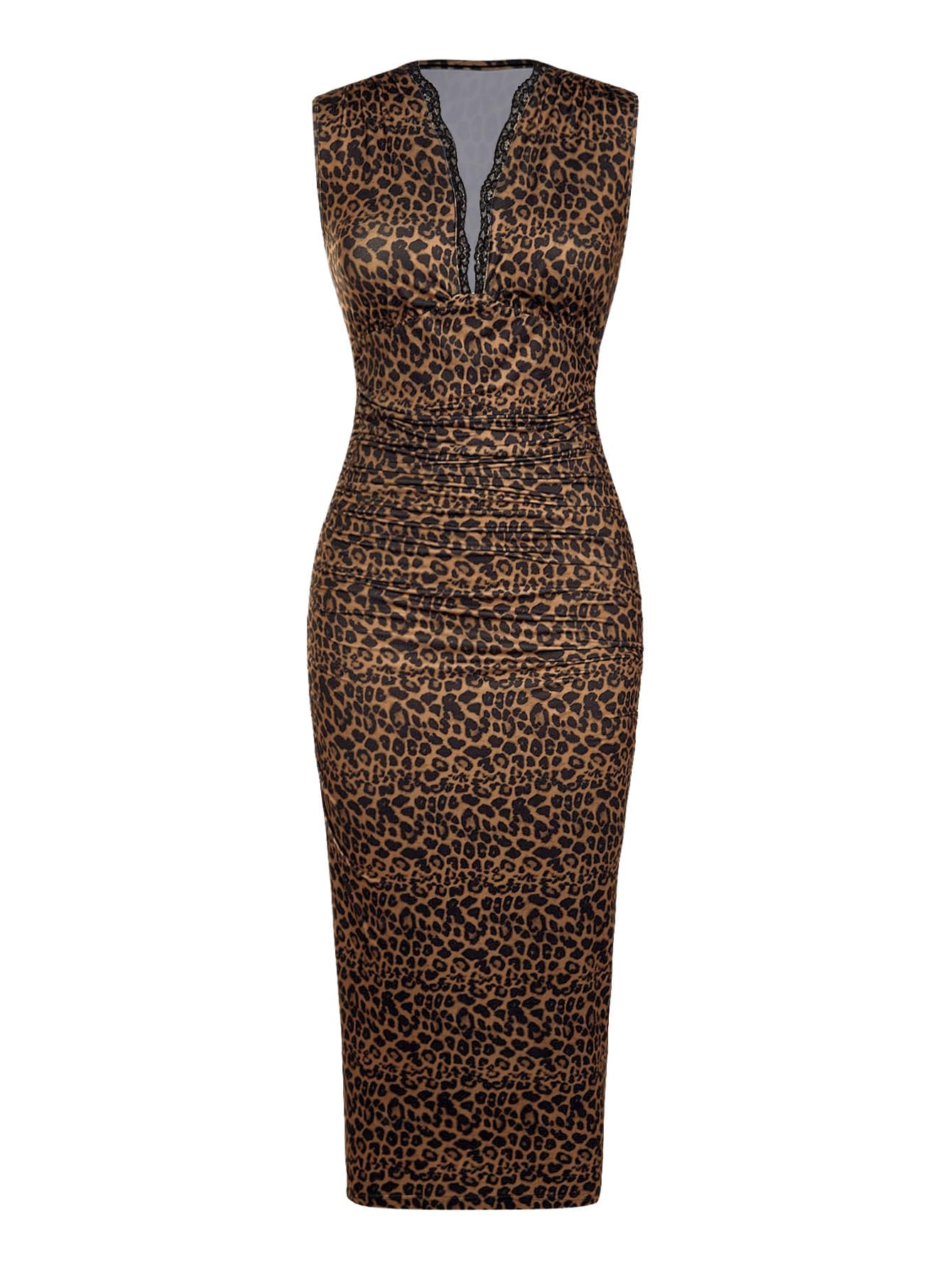 GORGLITTER Women's Leopard Cheetah Animal Print Lace Sexy Birthday Dresses | Bodycon Midi Dress, Y2K Rave Style, Date Night Going Out Dresses, Brunch Outfits, Club Dinner Outfit