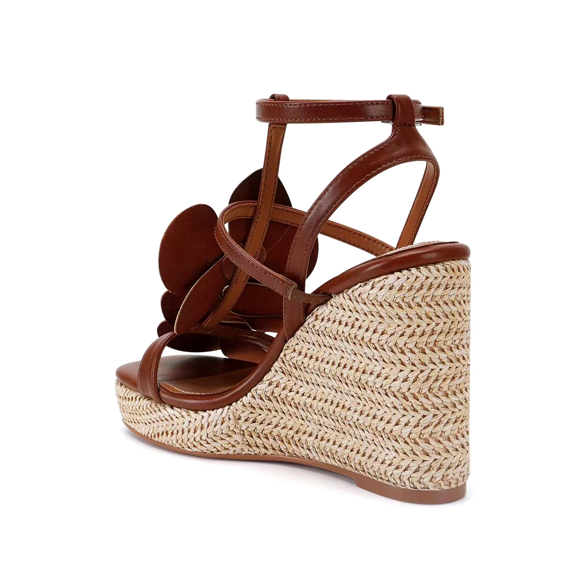 LACIKOS Flowers Wedge Sandals For Women Strappy Raffia Platform Heels | Comfortable Open Toe Espadrilles Casual Ankle Wrap Beach Vacation Wedding