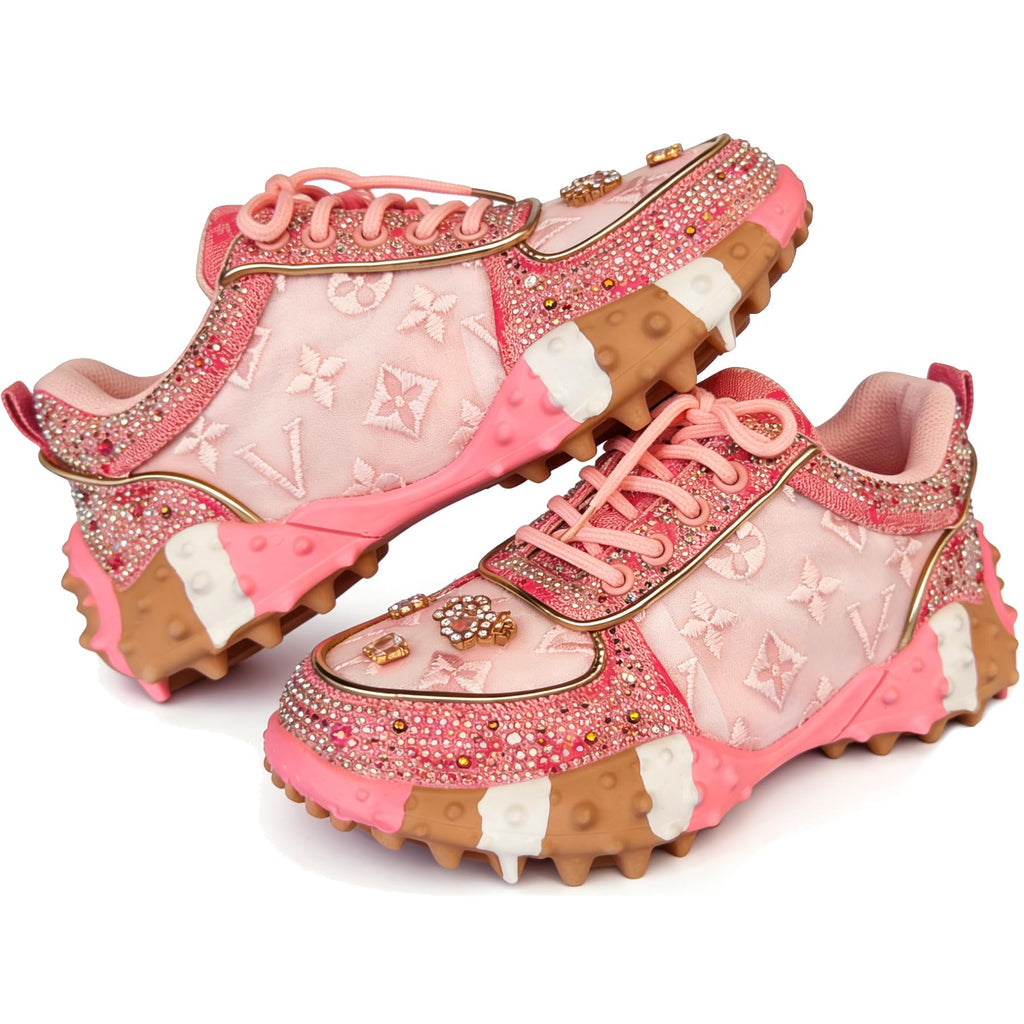 Rhinestone Sparkly Glitter Platform Dads Women Daily Casual Party Shoes | Fashion Bling Rhinestone Glitter Chunky Dad Sneakers Cushioned Soles Comfort Casual Shoes for Daily Wear Parties and Weddings