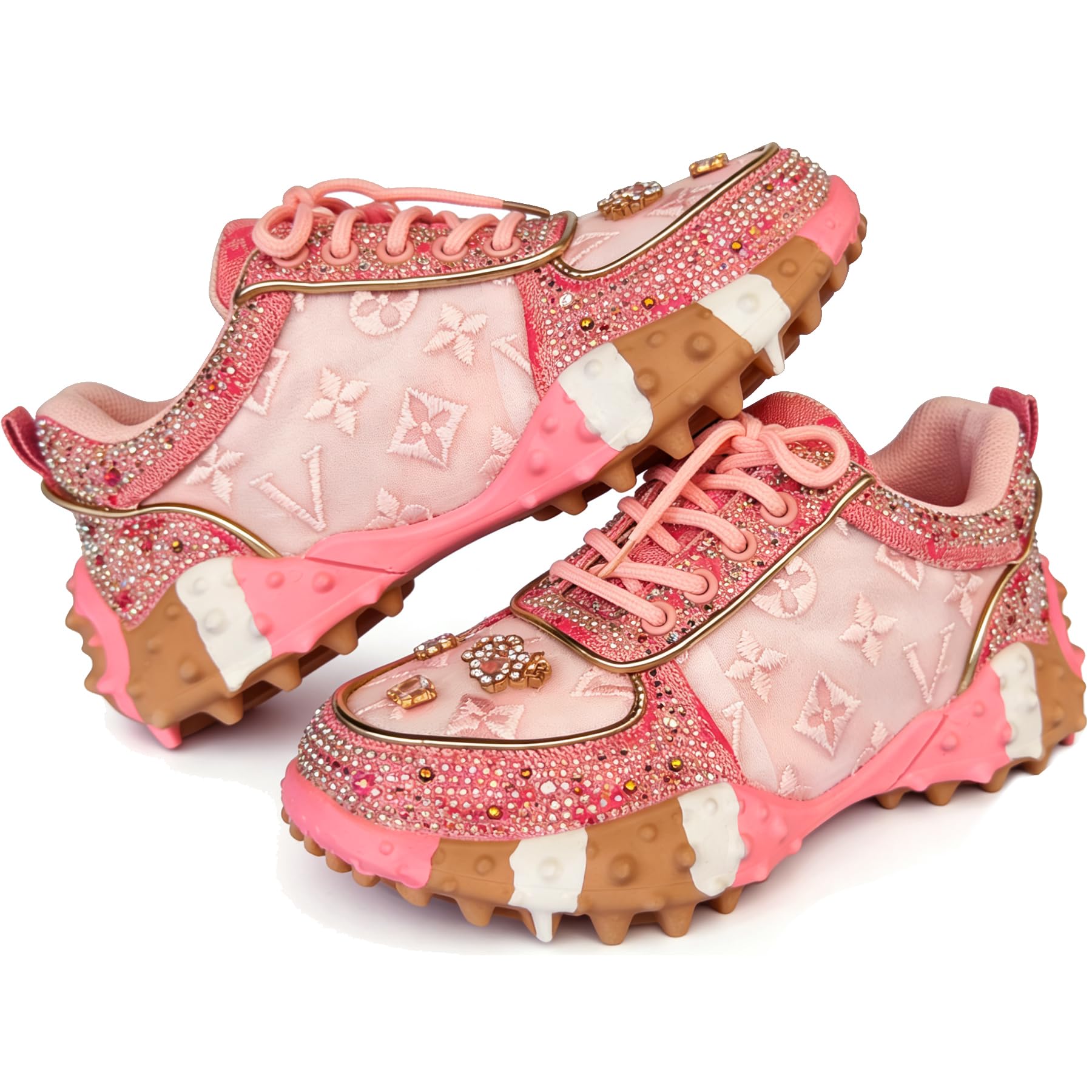 Rhinestone Sparkly Glitter Platform Dads Women Daily Casual Party Shoes | Fashion Bling Rhinestone Glitter Chunky Dad Sneakers Cushioned Soles Comfort Casual Shoes for Daily Wear Parties and Weddings