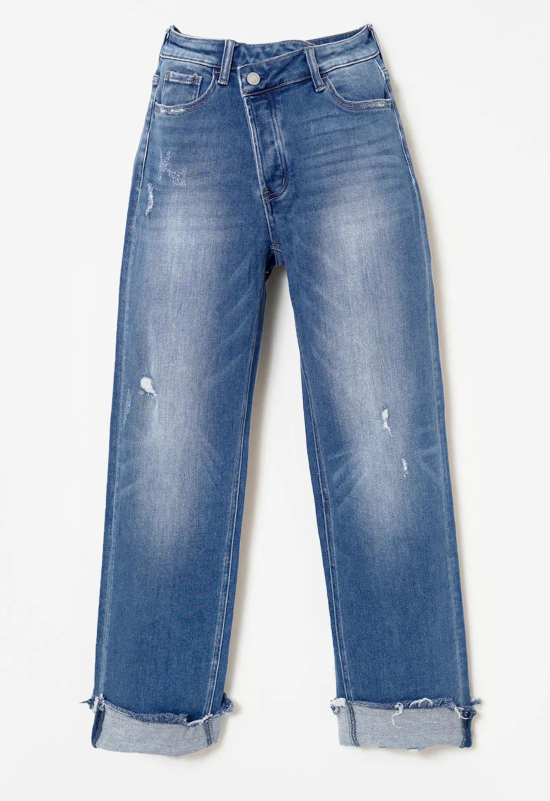 Metietila Jeans for Women Trendy High Waisted Corssover Boyfriend Jeans Distressed Stretchy Denim Pants