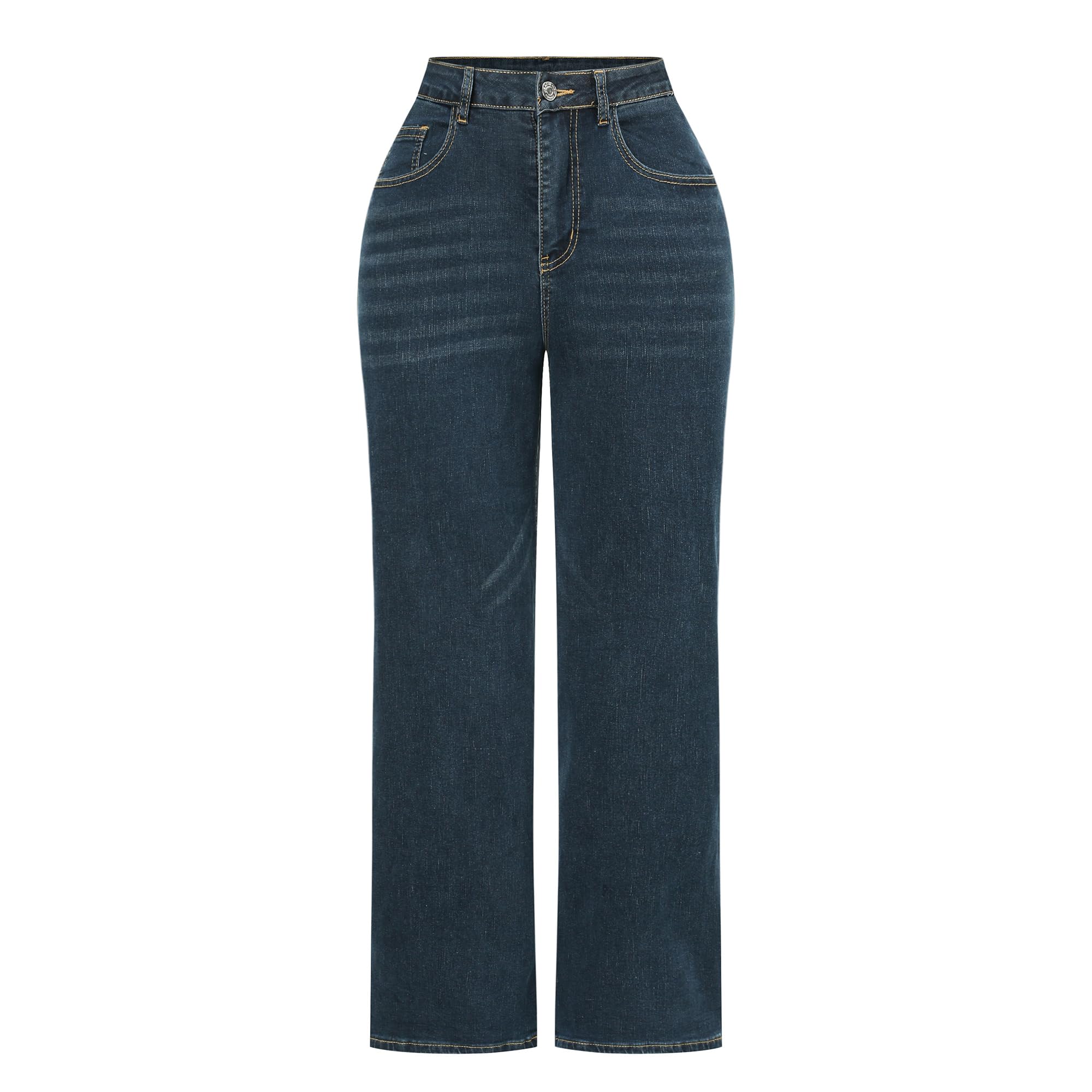 THUNDER STAR Womens High Waisted Wide Leg Jeans Stretchy Distressed Denim Pants