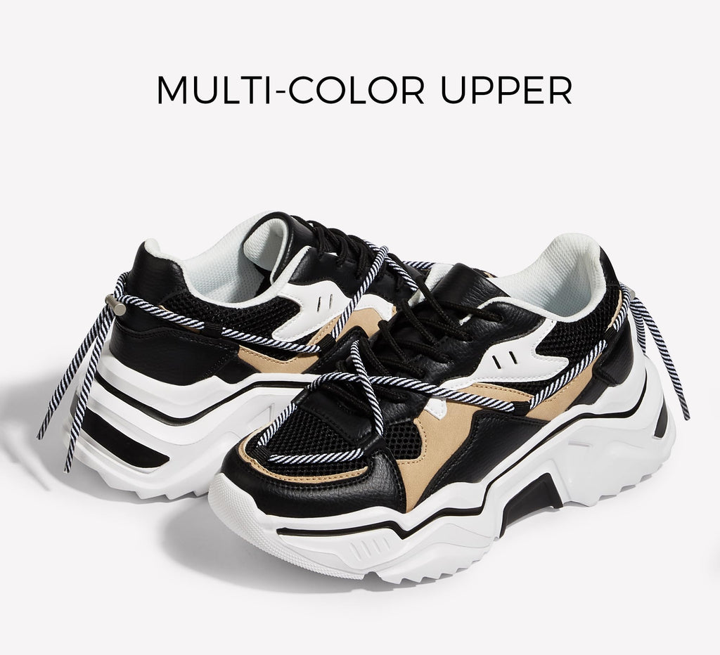 LUCKY STEP Women's Platform Fashion Chunky Dad Sneakers | Colorful | Retro Colorblock | Stylish Cute | Lace-Up Walking Shoes | Anti-Slip