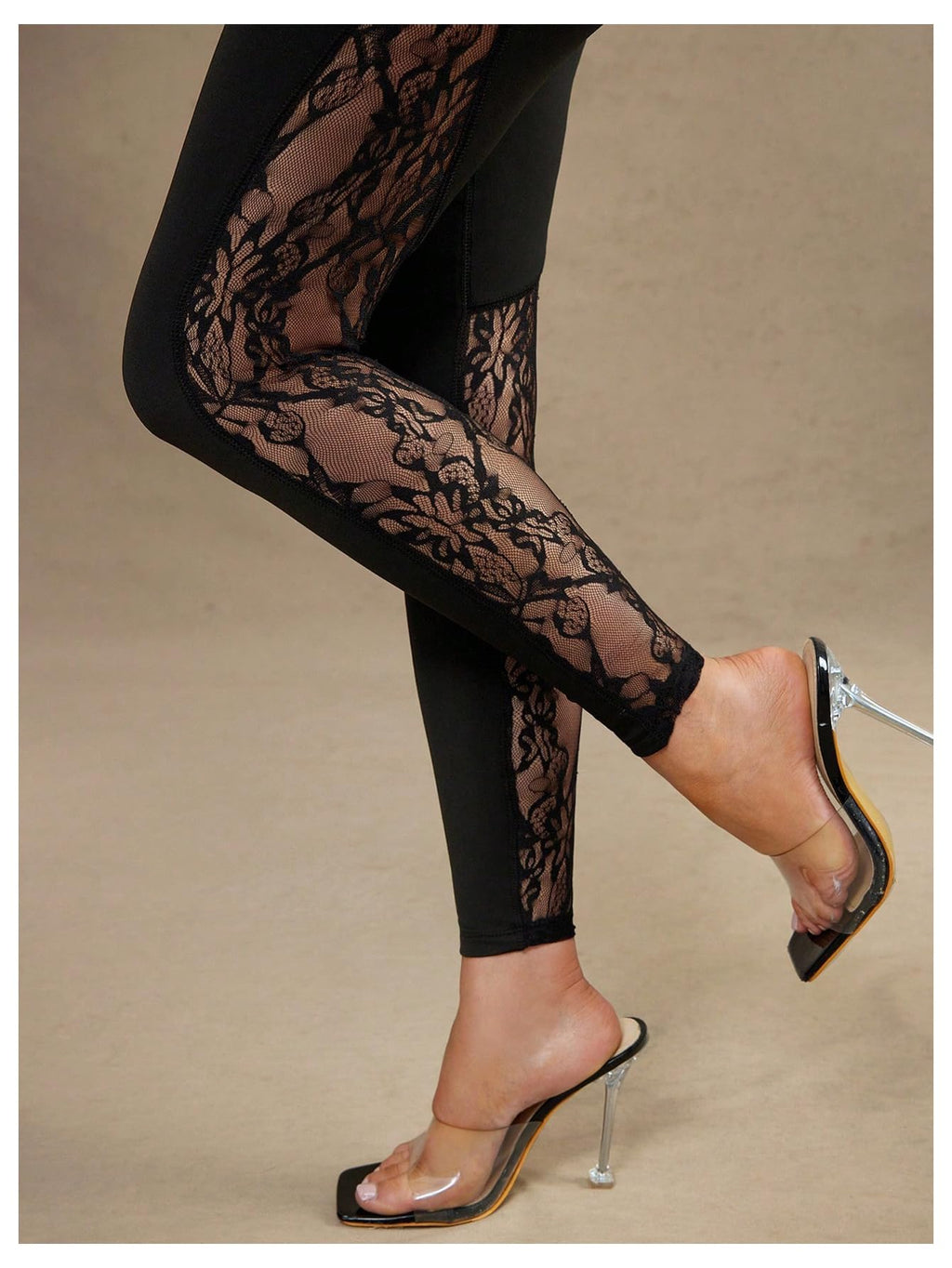 RoseSeek Women's Floral Lace High Waited Leggings See Through Club Outfits | Sexy Leggings for Women, Tummy Control, Skinny, Lace Pants, Concert Outfits Women