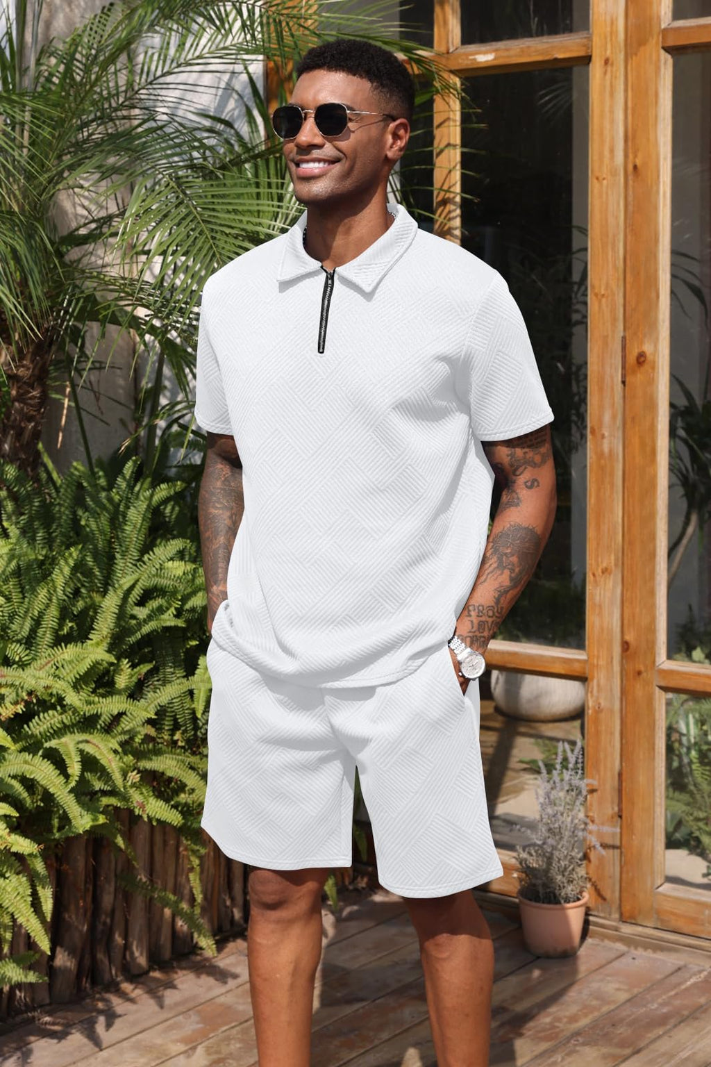 Aulemen Mens 2 Piece Zip Tracksuit Short Sleeve Set Summer Outfits for Men | Polo Shirt and Shorts Sets Activewear Short Set