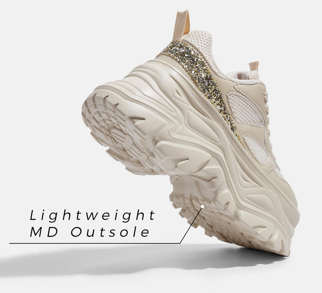 LUCKY STEP Women's Rhinestone Chunky Sneakers Breathable | Lightweight Running Non Slip Breathable Chunky