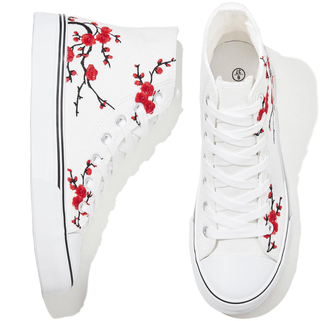 kufeiti Women's High Top Canvas Sneakers Casual Walking Shoes | embroidered,breathable canvas upper,lace up high top,non slip,easy match