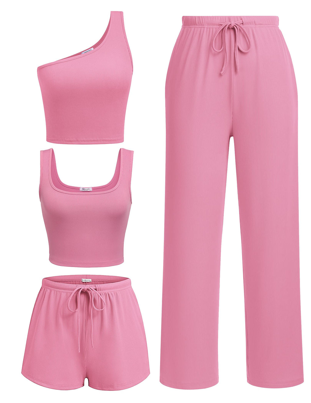Ekouaer 4 Piece Sets for Women Casual Lounge Sets Summer Vacation Outfits | Knit Fabric,Soft and Comfortable, Tank Top and Long/Short Pant with Pockets, for Leisure,Summer Beach Vacation Day.