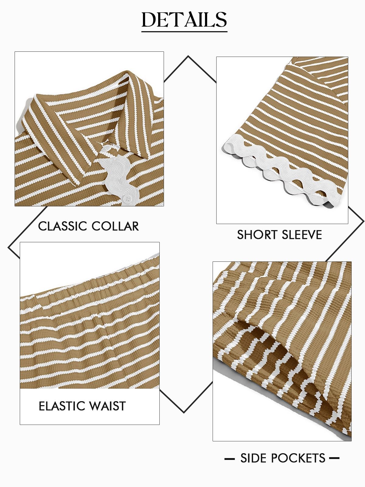 Tankaneo Womens 2 Piece Outfit Lounge Set Striped Summer Matching Sets | Summer, Short Sleeve, Button Down Shirts and Shorts, Lounge Set, Matching Sets