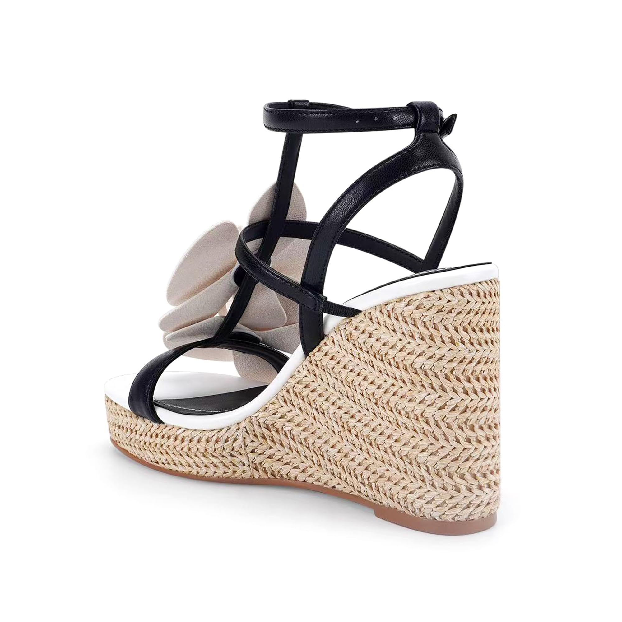 LACIKOS Flowers Wedge Sandals For Women Strappy Raffia Platform Heels | Comfortable Open Toe Espadrilles Casual Ankle Wrap Beach Vacation Wedding