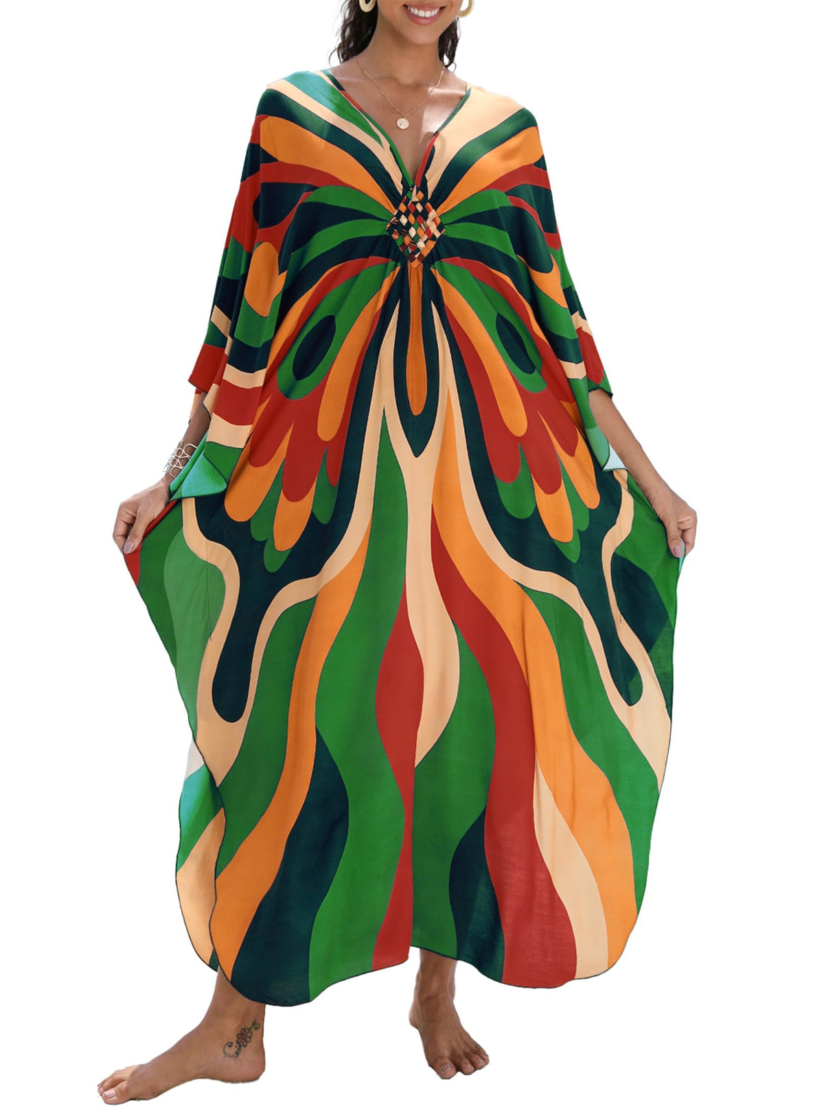 Yanziliu Kaftan Dress for Women,Plus Size Hawaiian Batwing Sleeve Beach Cover Up Summer Swimsuit Dresses