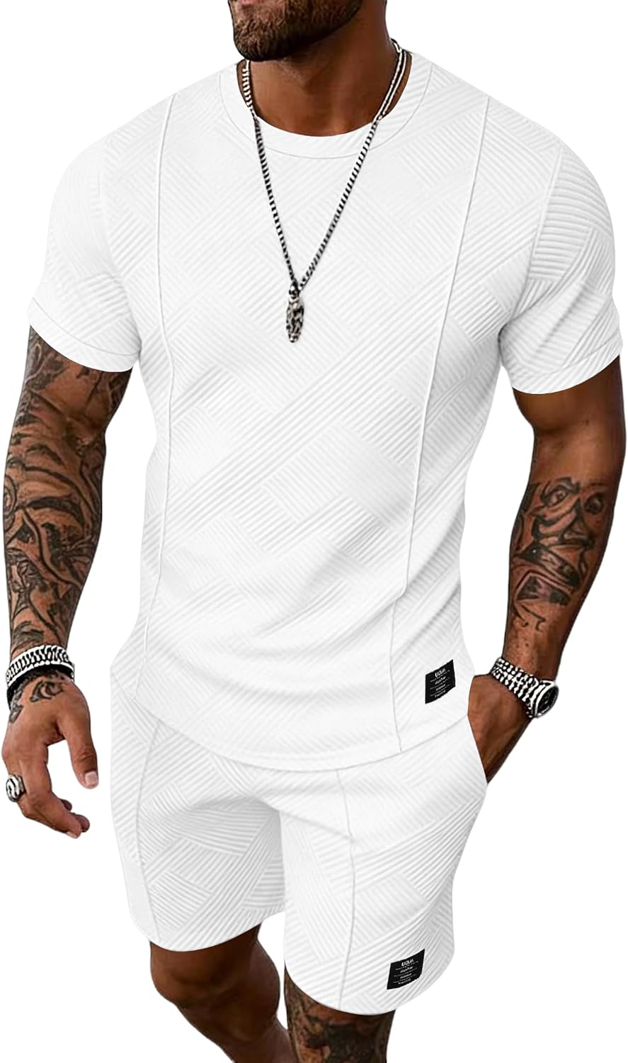 UOUA Men's Shorts Set 2 Piece Summer Outfits Casual Vacation Tracksuits